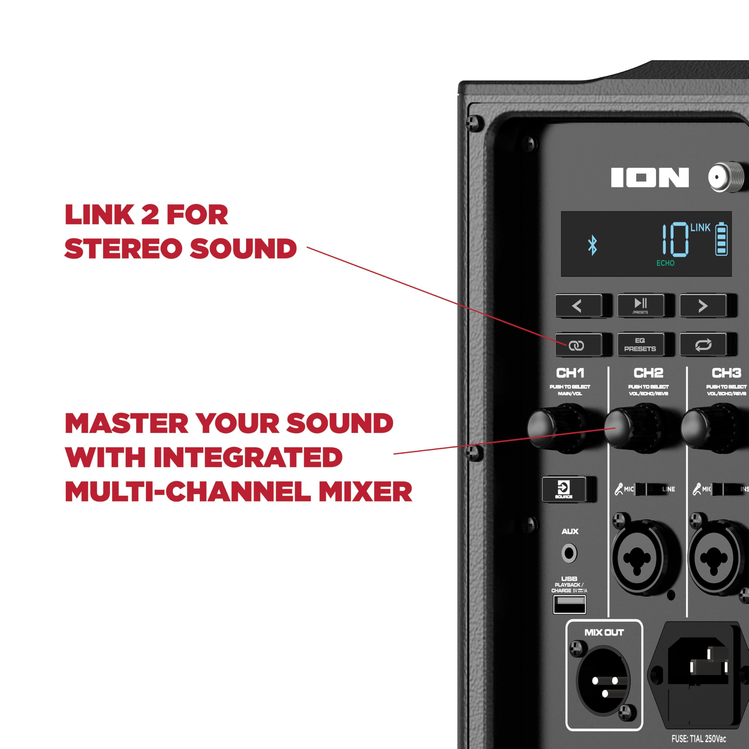 Ion Audio Trouper 100 - Battery Powered Portable Bluetooth Speaker with Rechargeable Battery, Multi-Channel Mixer and FM Radio,