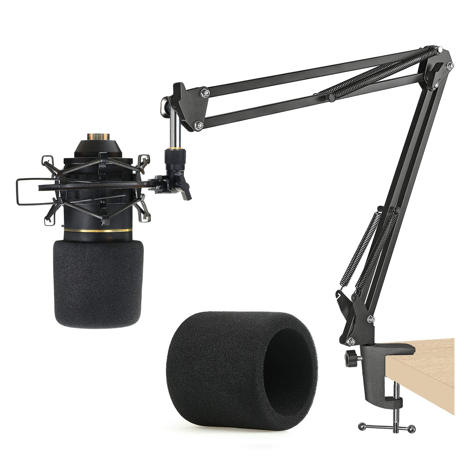 MXL 770 990 Microphone Stand with Pop Filter - Mic Suspension Boom Scissor Arm Stand with Foam Windscreen for MXL Mics 990 770 b