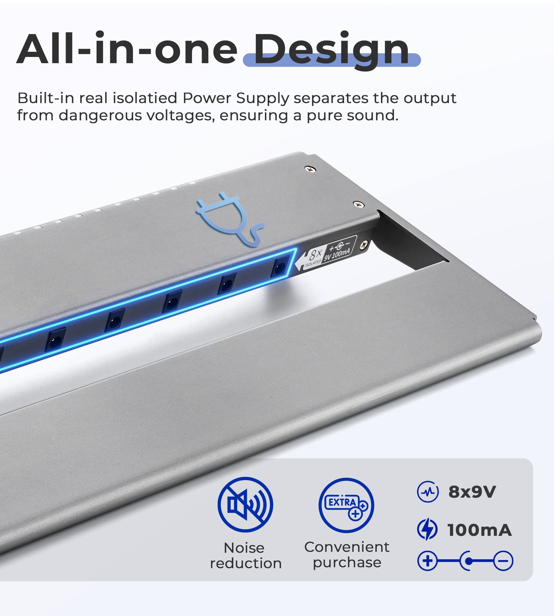 Vangoa Guitar Pedal Board with Built-in Isolated Power Supply, VPPD-S Aluminum Small Portable Folding Powered Guitar Pedalboard