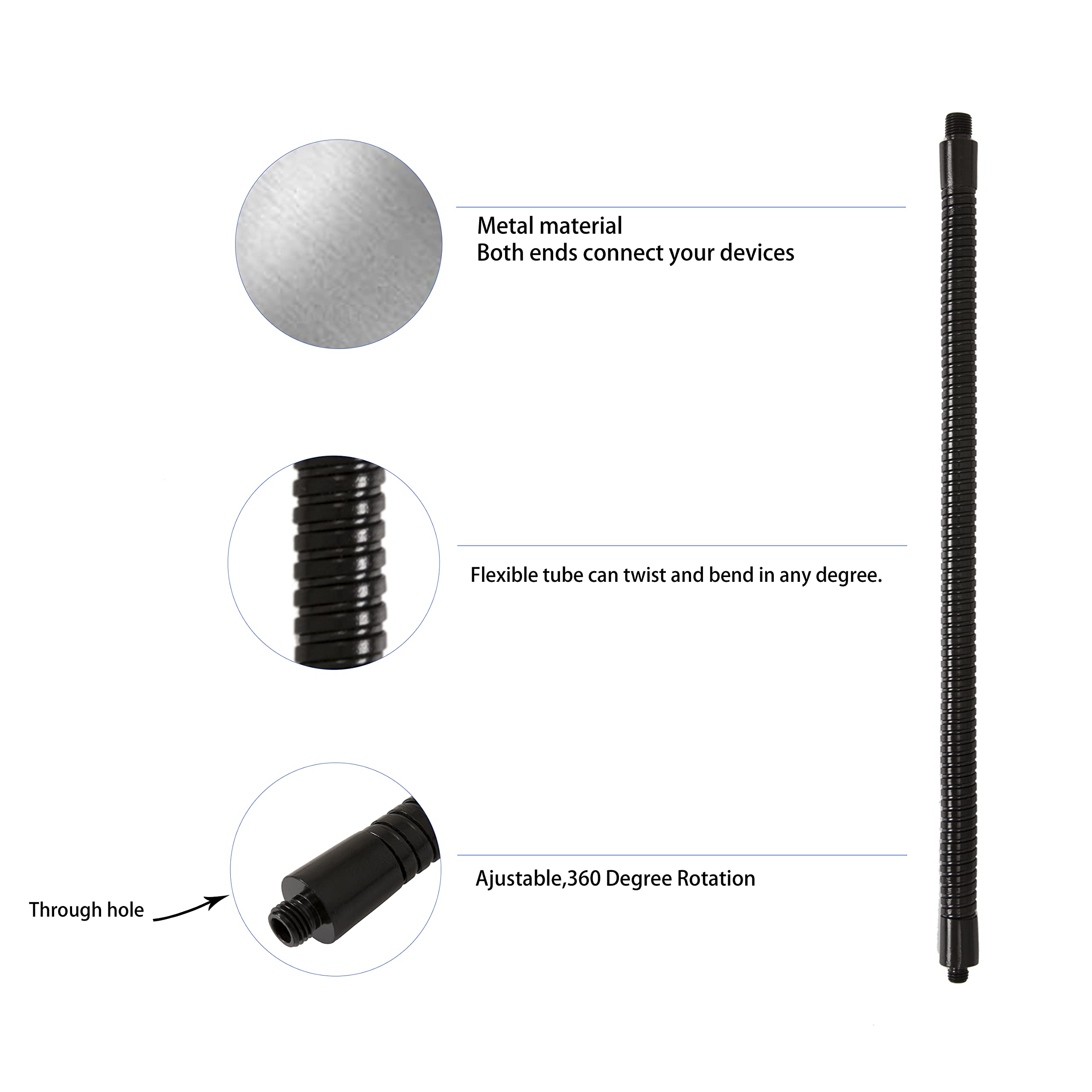 Gooseneck Microphone Arm with 3/8male ,Flexible Gooseneck Mic Stand16inch ,Heavy Duty Holding Black 1Pack