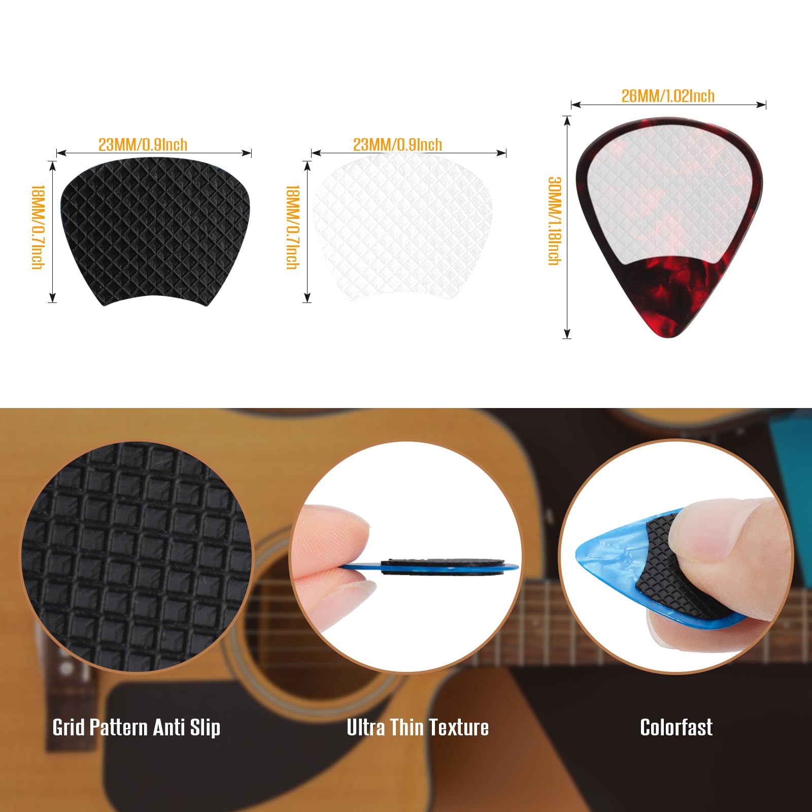 60pcs Guitar Picks Grips, Anti slip Silicone Soft Grips with 10 Guitar Picks, Two Different Thicknesses Guitar Picks, Self-Adhes