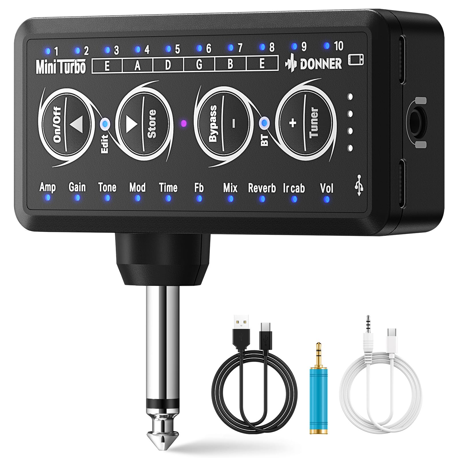 Donner Guitar Headphone Amp Mini Turbo With 10 Amp Models Tuner Usb Rechargeable Multi-Effects Delay Reverb Chorus Overdrive Min