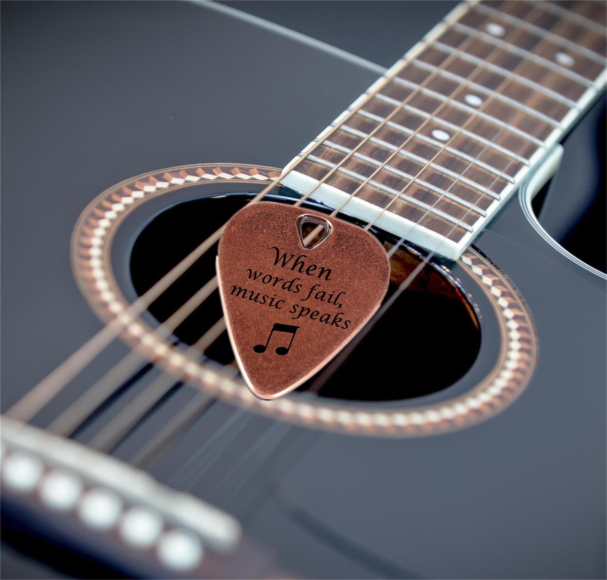 JUPPE Guitar Picks & Bass Picks, Copper Electric Guitar Pick Musician Gift For Guitarist When Words Fail Music Speaks Acoustic G