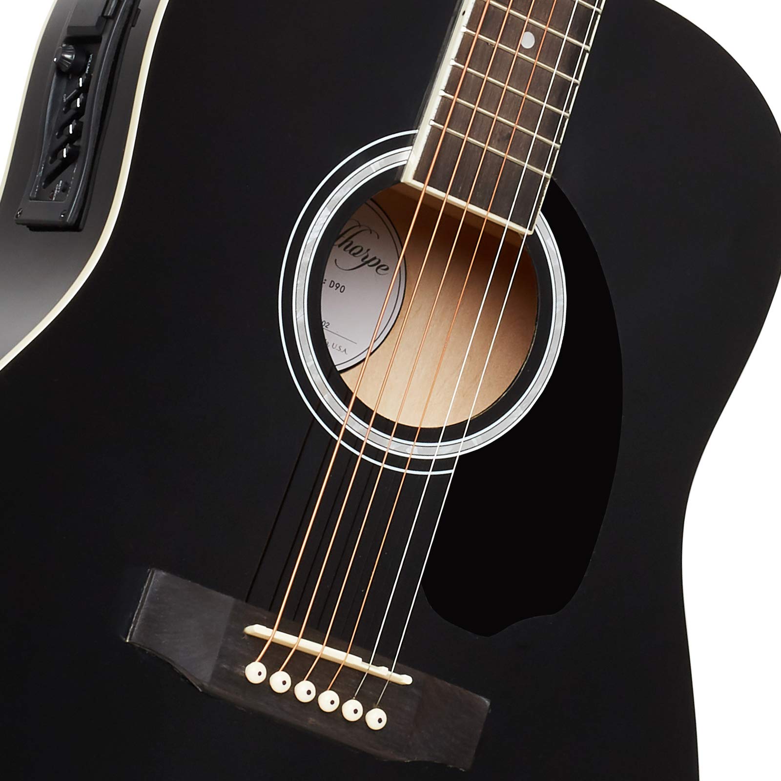 Ashthorpe Full-Size Dreadnought Acoustic-Electric Guitar Bundle - Premium Tonewoods - Black