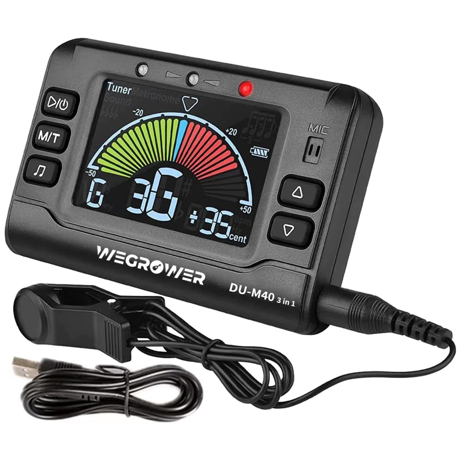 Wegrower Metronome Tuner, Rechargeable 3 In 1 Digital Metronome Tuner Tone Generator for Guitar, Bass, Violin, Ukulele and Chrom
