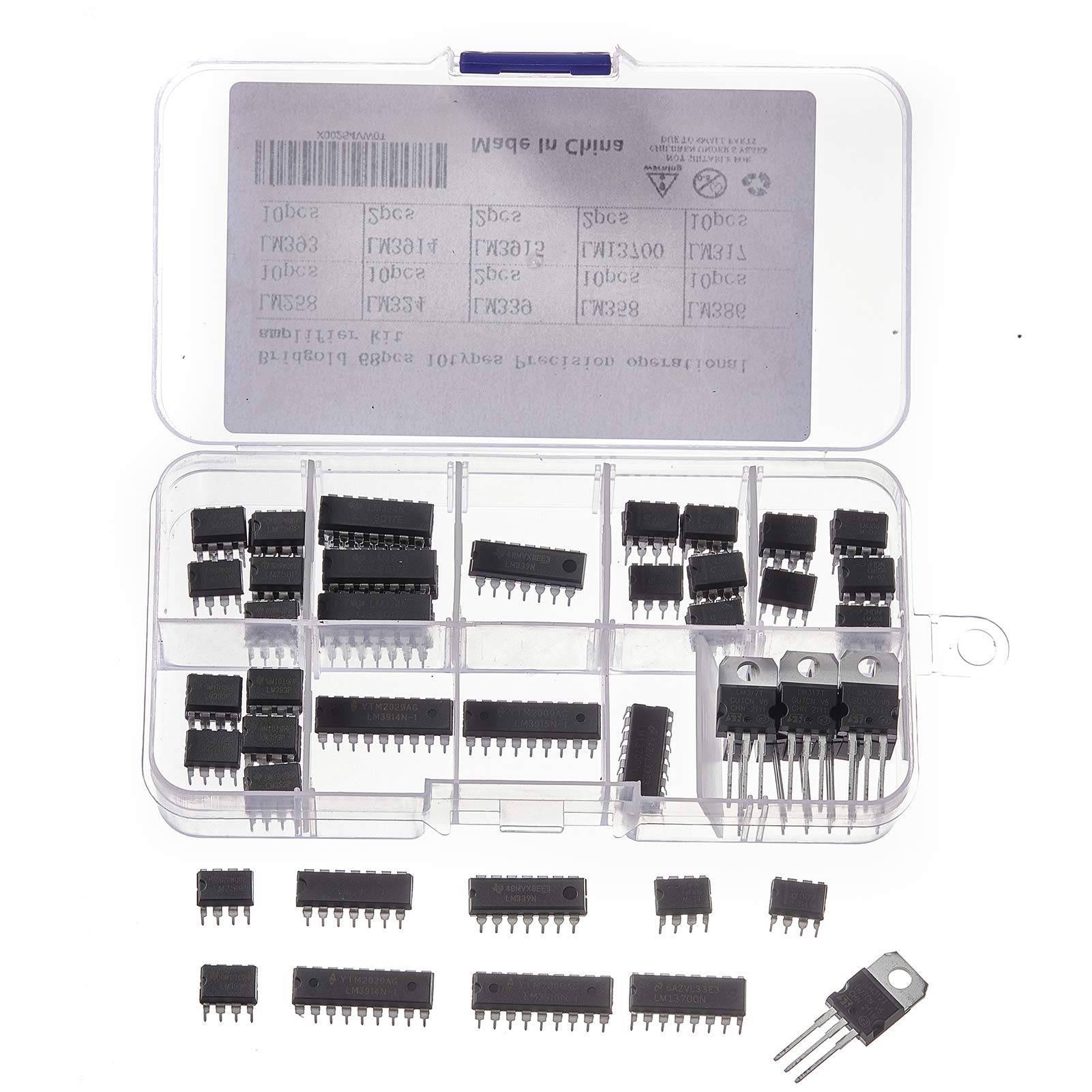 Bridgold 68pcs 10kinds Precision Operational Amplifier and Adjustable Positive Voltage Regulator kit,Including:LM258,LM324,LM339