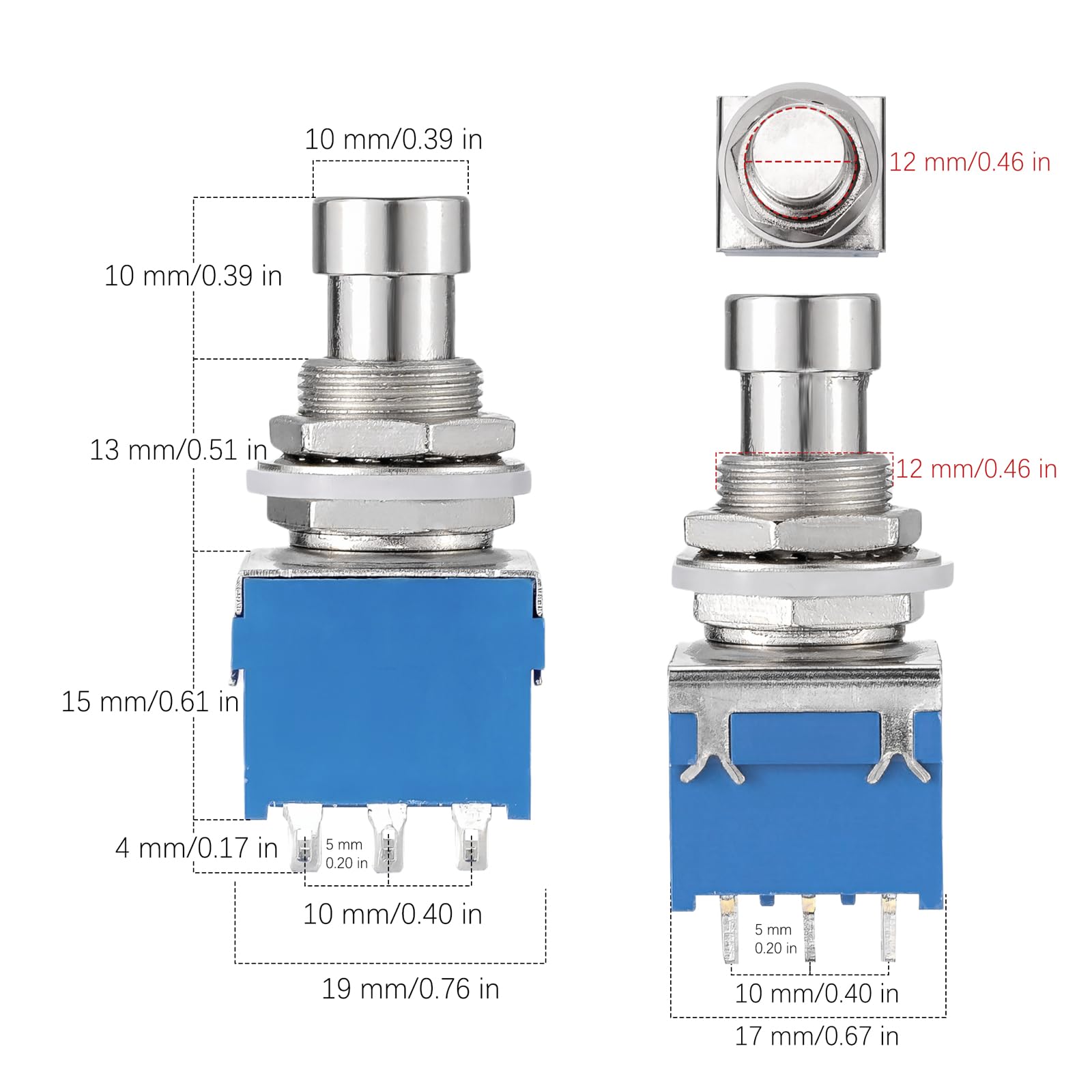 2pcs 9-Pin 3pdt Guitar Effects Pedal Box Stomp Foot Metal Switch True Bypass