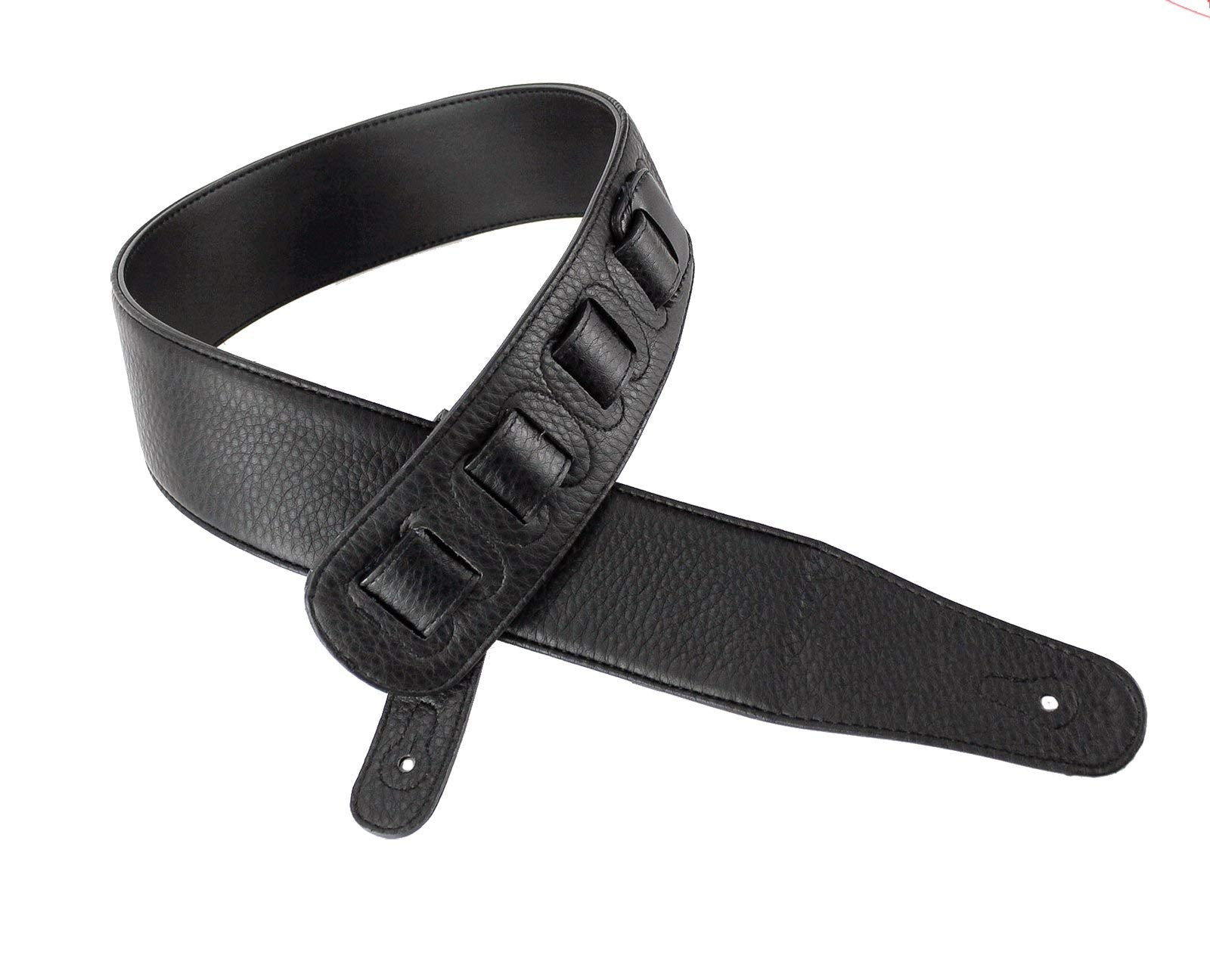 Walker & Williams CVG-12 Black Leather Guitar Strap With Hand Tooled Grateful Skull & Roses For Acoustic, Electric, And Bass Gui