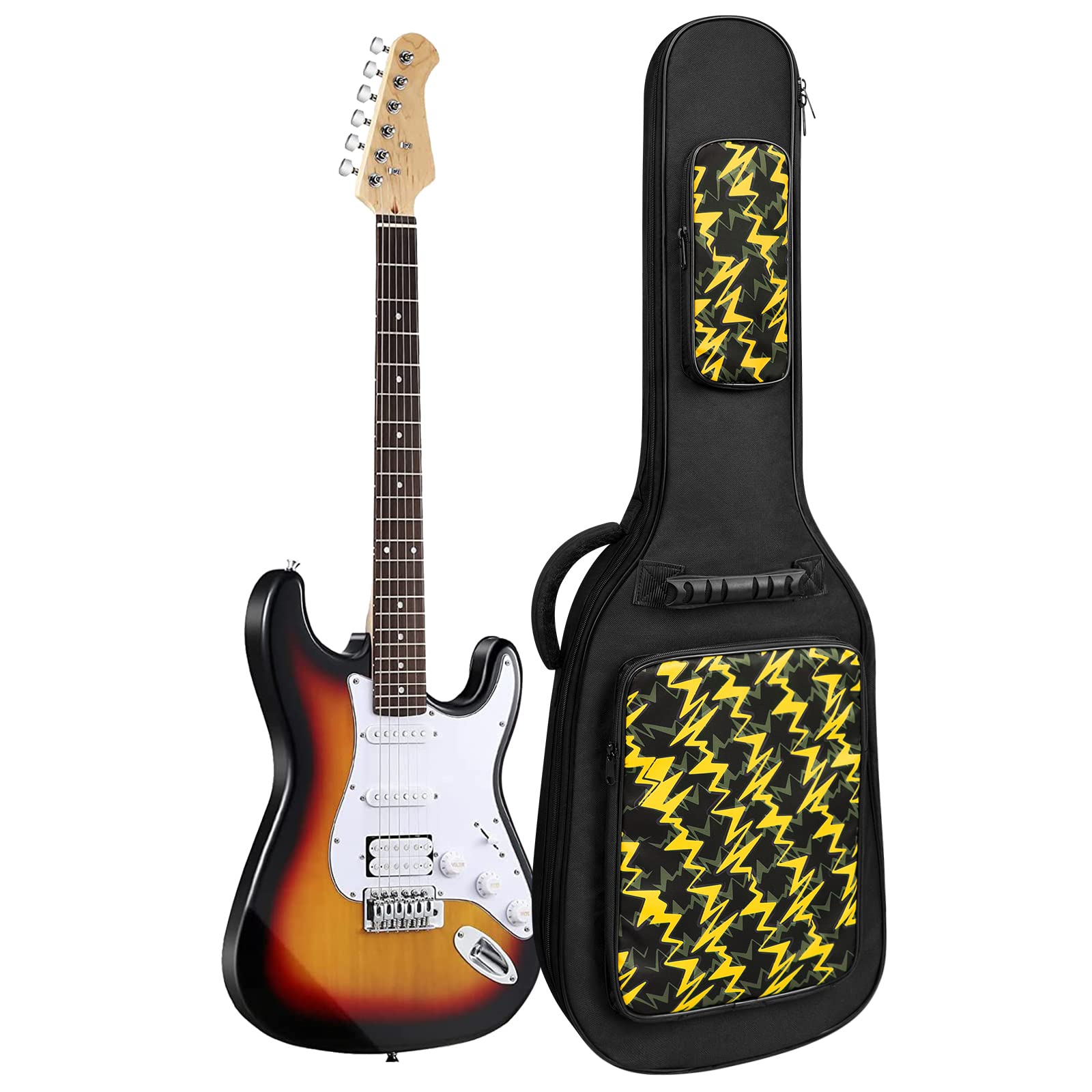 Letsrock 39 Inch Electric Guitar Bag Case 0.38 Inch Thick Padding With Neck Strap Adjustable Shoulder Strap Waterproof Yellow Li