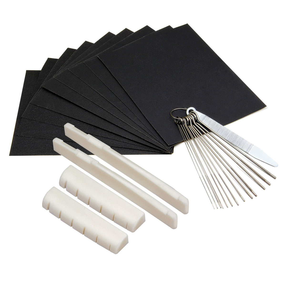 Blisstime 2 Sets (4Pcs) 6 String Acoustic Guitar Bone Bridge Saddle And Nut, Made Of Real Bone With 9 Pcs Sand Paper, Stainless