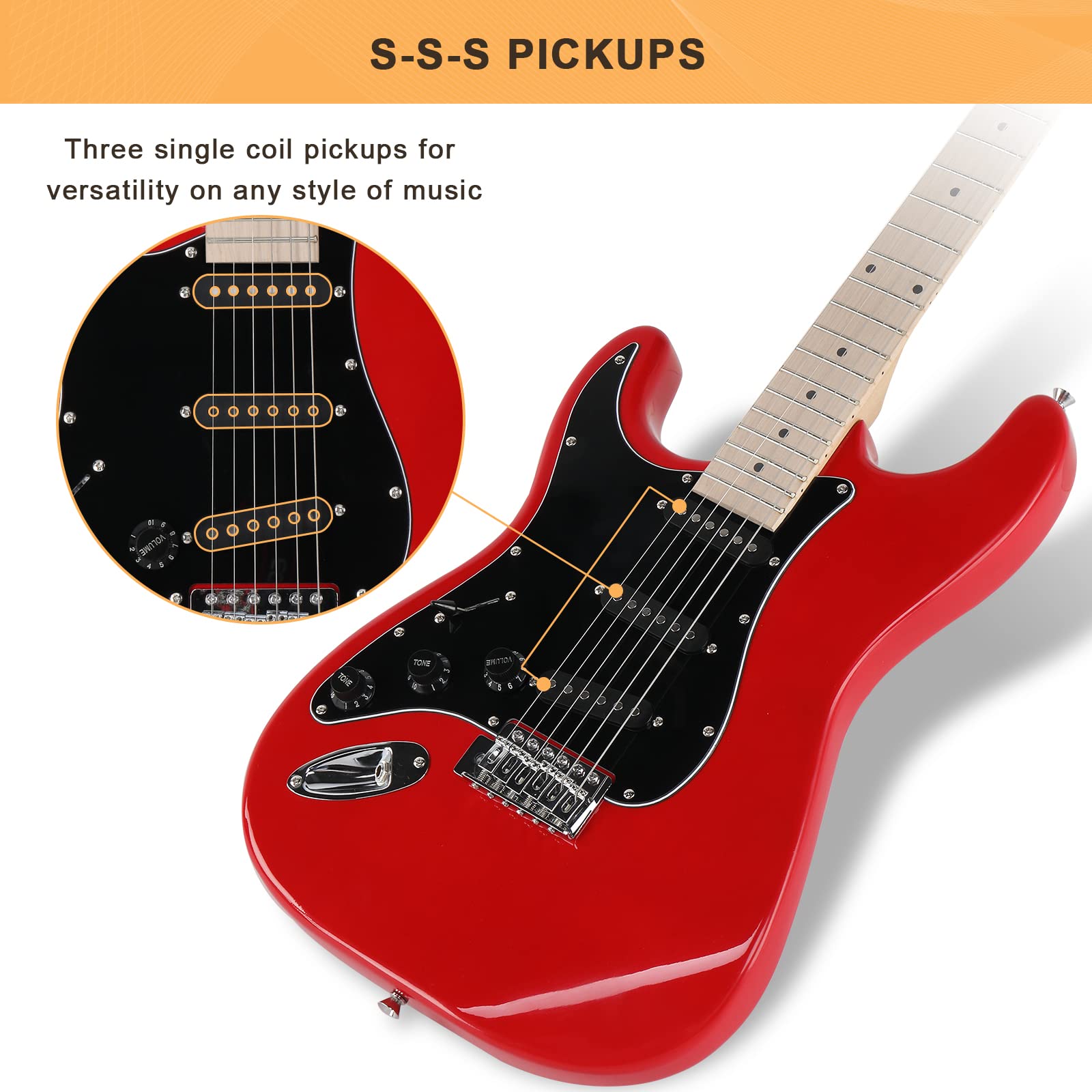 GLARRY 39'' Left Handed Full Size Electric Guitar for Music Lover Beginner with 20W Amp and Accessories Pack Guitar Bag (Red)
