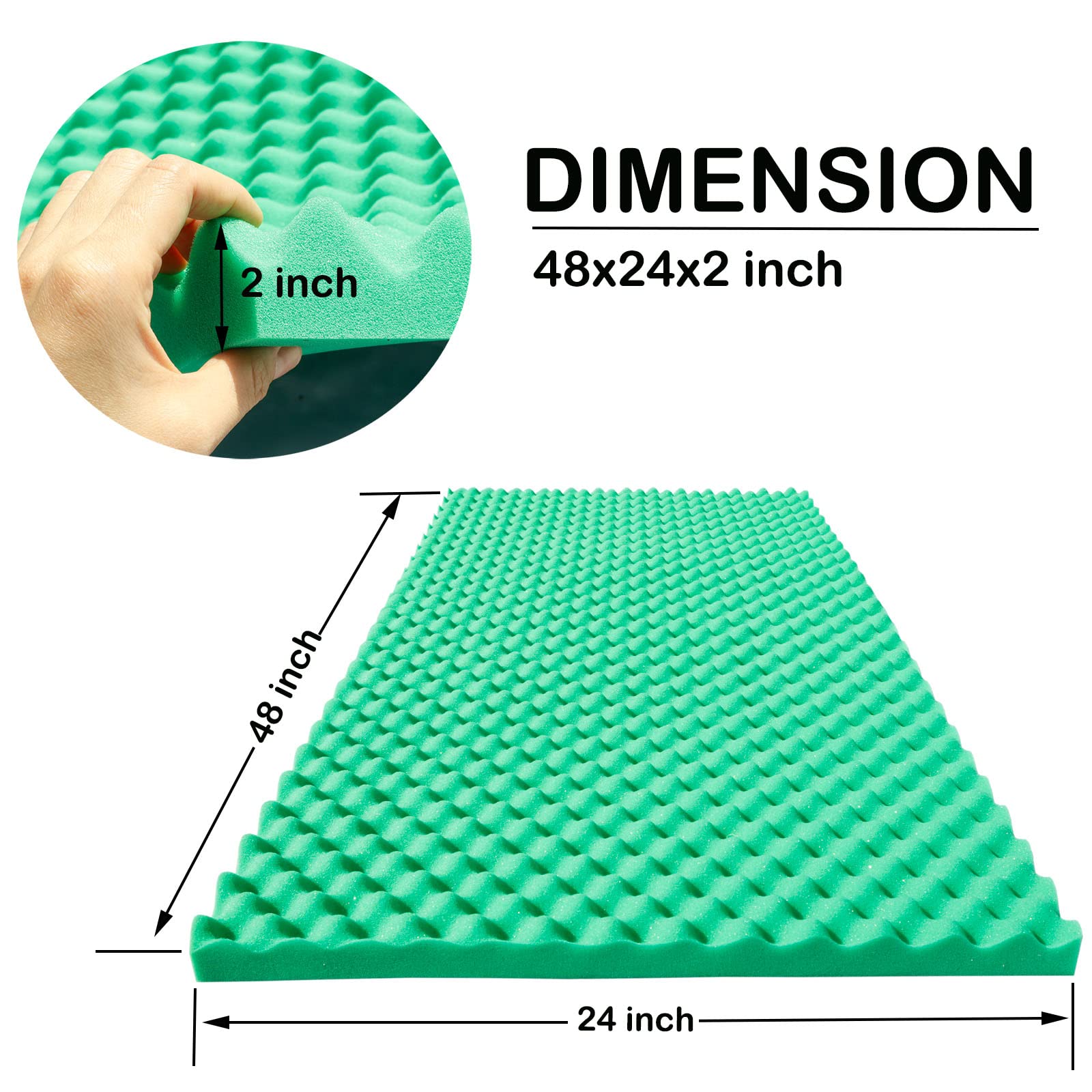 KTOESHEO 2 Pcs Acoustic Foam Egg Crate Panel,48''X24''X2'' Studio Foam Wall Panel,High Density Noise Fireproof Cancelling Soundp