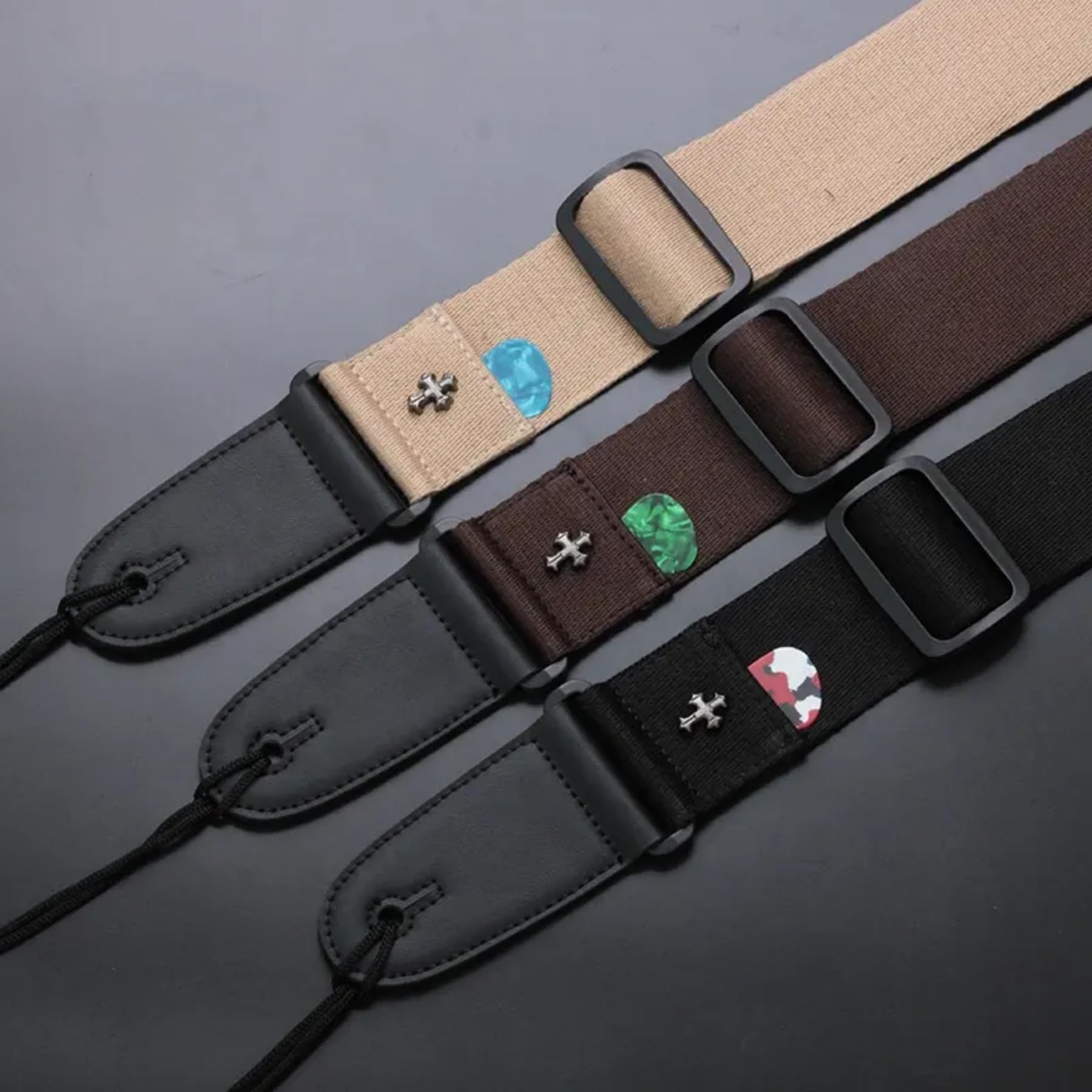 CC CAIHONG Guitar Strap, Bass Guitar Straps Acoustic Electric Woven Simple Leather Ends Adjustable Vintage with Pick Pocket - Br