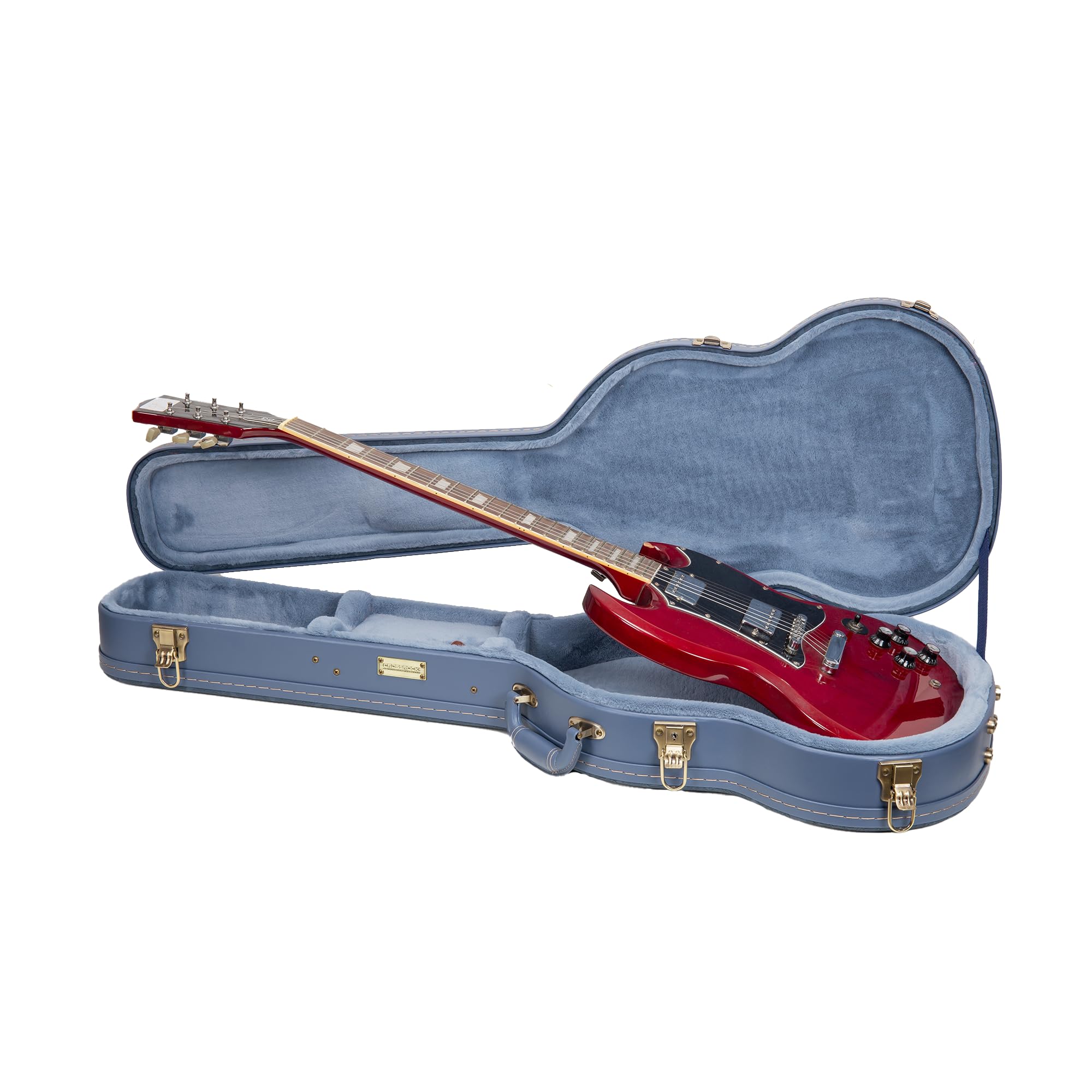 Crossrock Relief Series Sg Guitar Case For Gibson Sg Style Electric Guitars | Carved Smoke Blue Finish, Monochrome Blue Velvet I