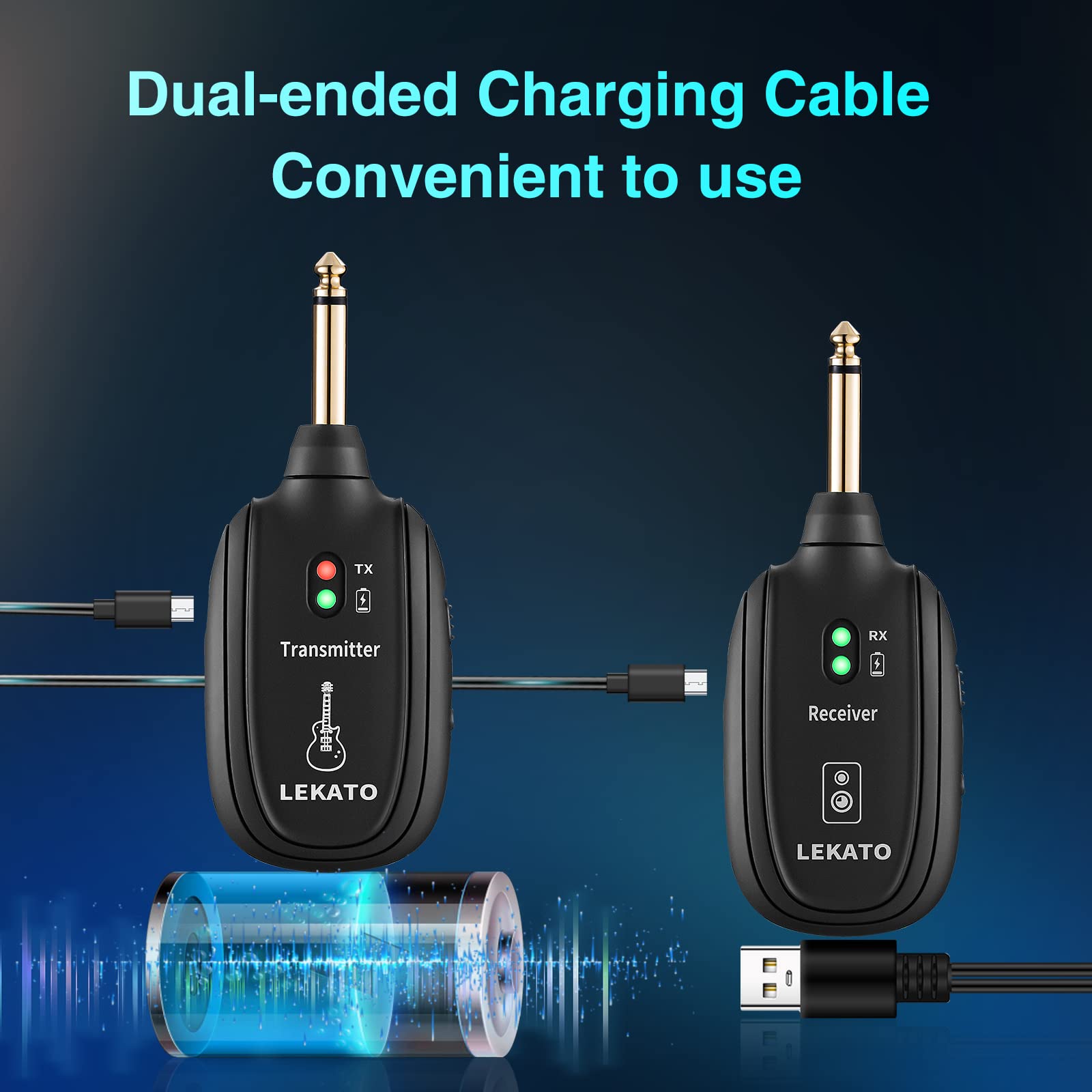 LEKATO Wireless Guitar System Built-in Rechargeable 4 Channels Wireless Guitar Transmitter Receiver for Electric Guitar Bass Vio