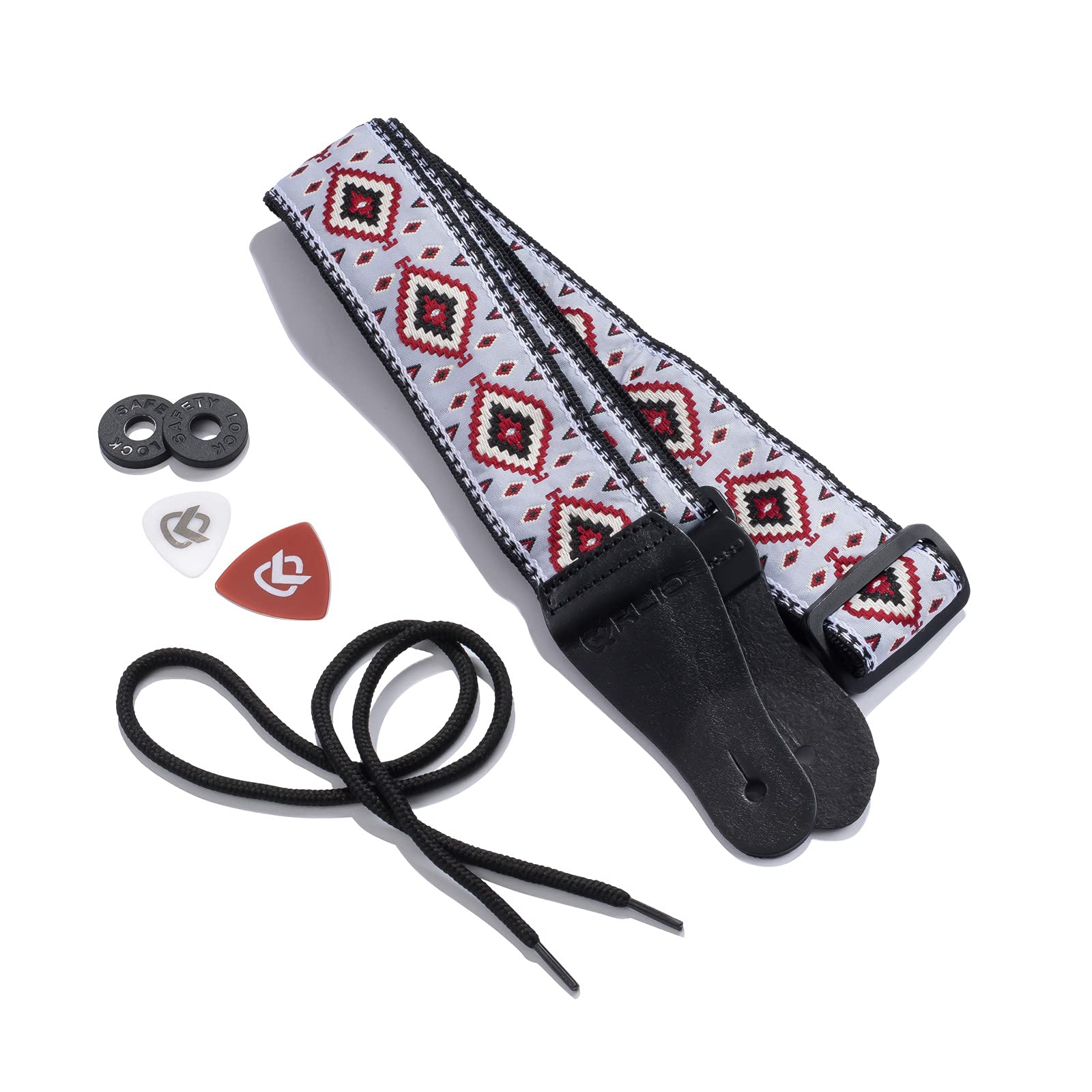 Kliq Vintage Woven Guitar Strap For Acoustic And Electric Guitars + 2 Free Rubber Strap Locks, 2 Free Guitar Picks And 1 Free La