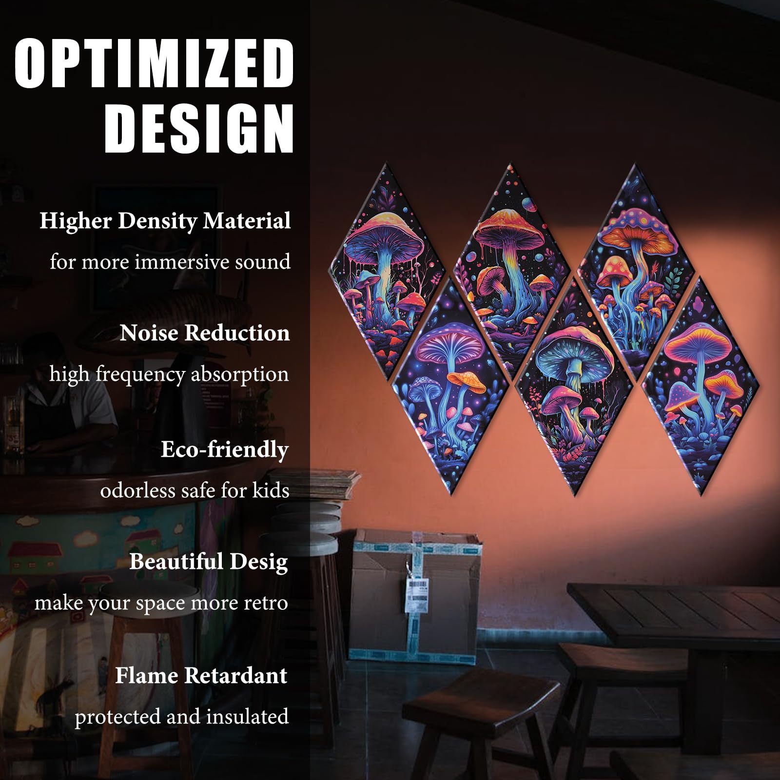 Tutmyrea 6 Pack Art Acoustic Panels Soundproof Wall Panels with Self-Adhesive, 20 x 12 inches Sound Absorbing Panels Cyberpunk W