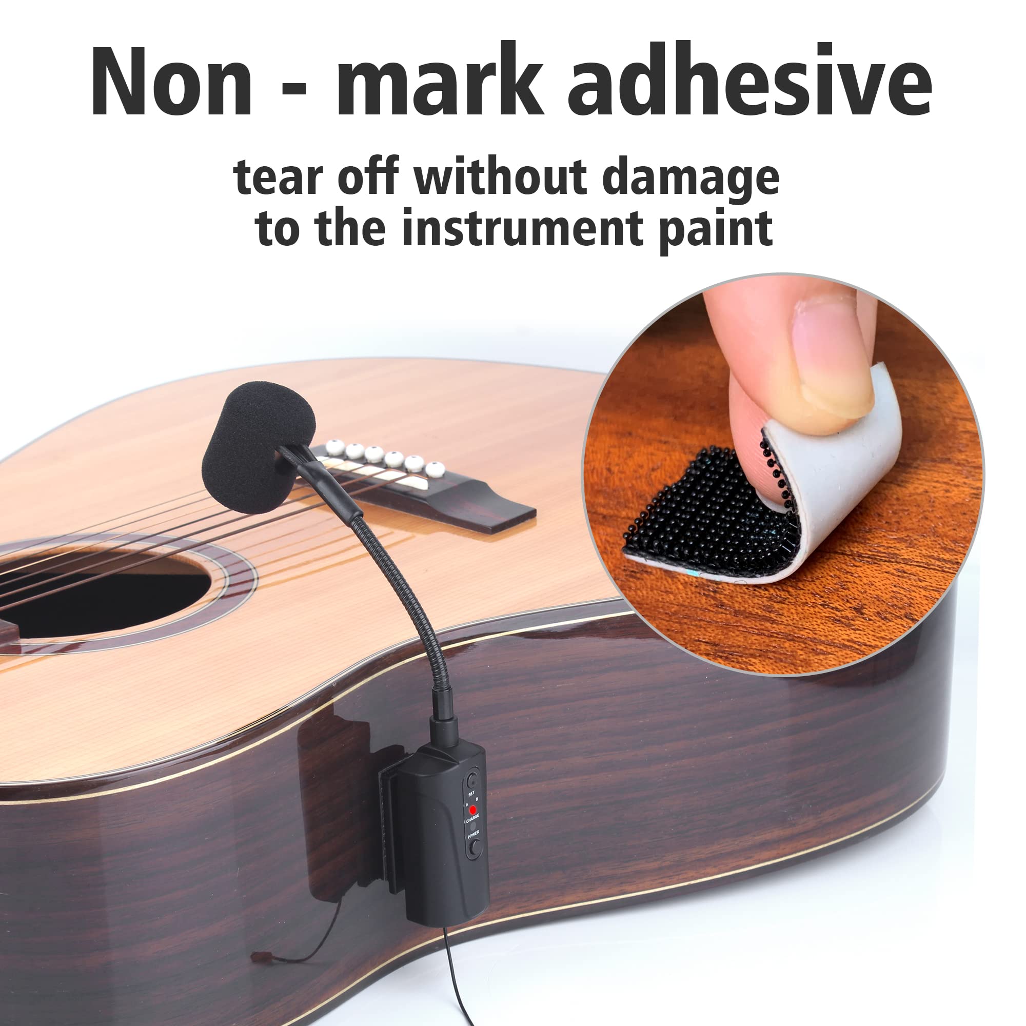 MAMKOES at-5 Wireless Guitar Microphone UHF Mic Instrument Condenser Pick Up Receiver and Transmitter System for Classical and A