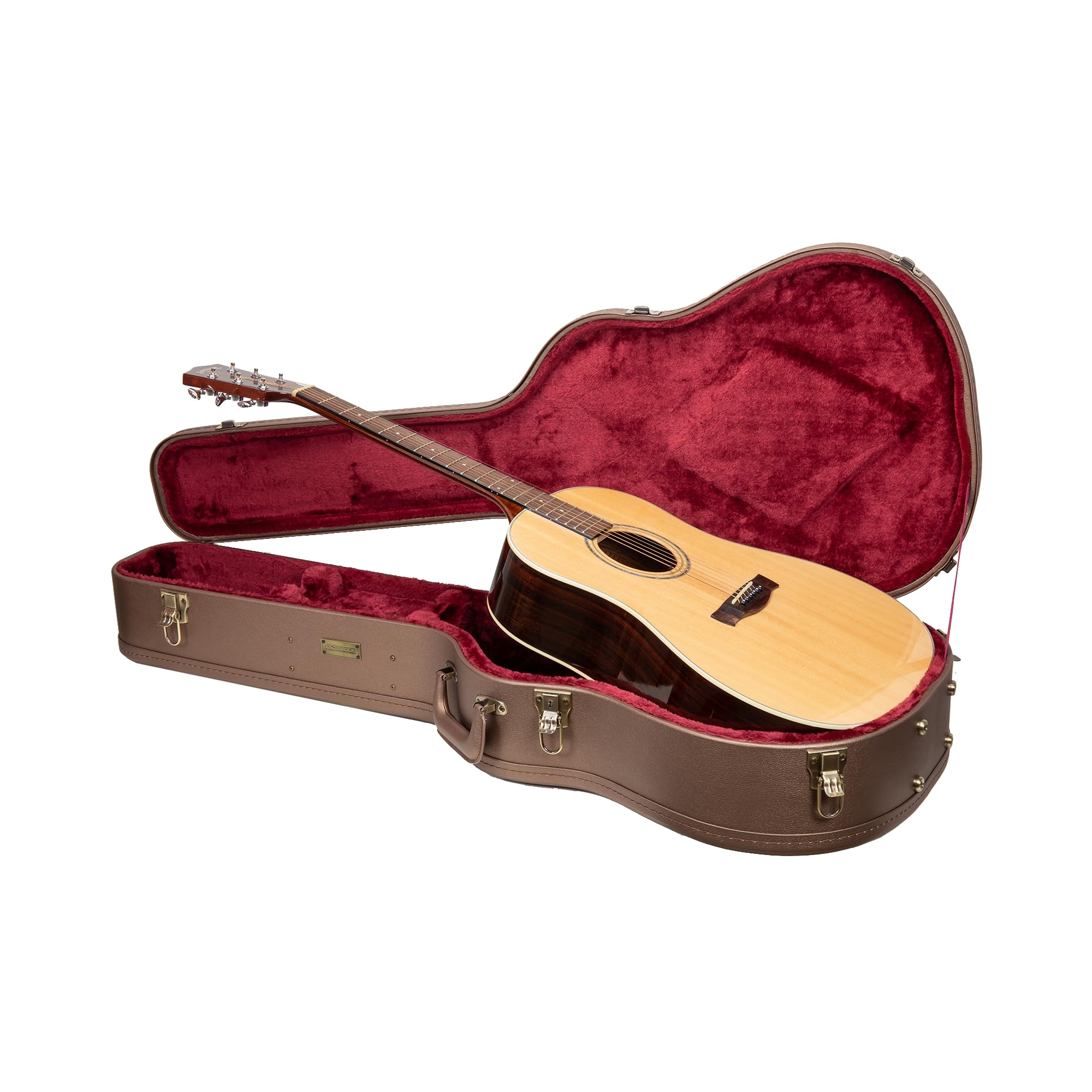 Crossrock Wooden Dreadnought Acoustic Guitar Case For Gibson J-45 / Martin D-Style | Chocolate Brown Finish, Burgundy Velvet Int