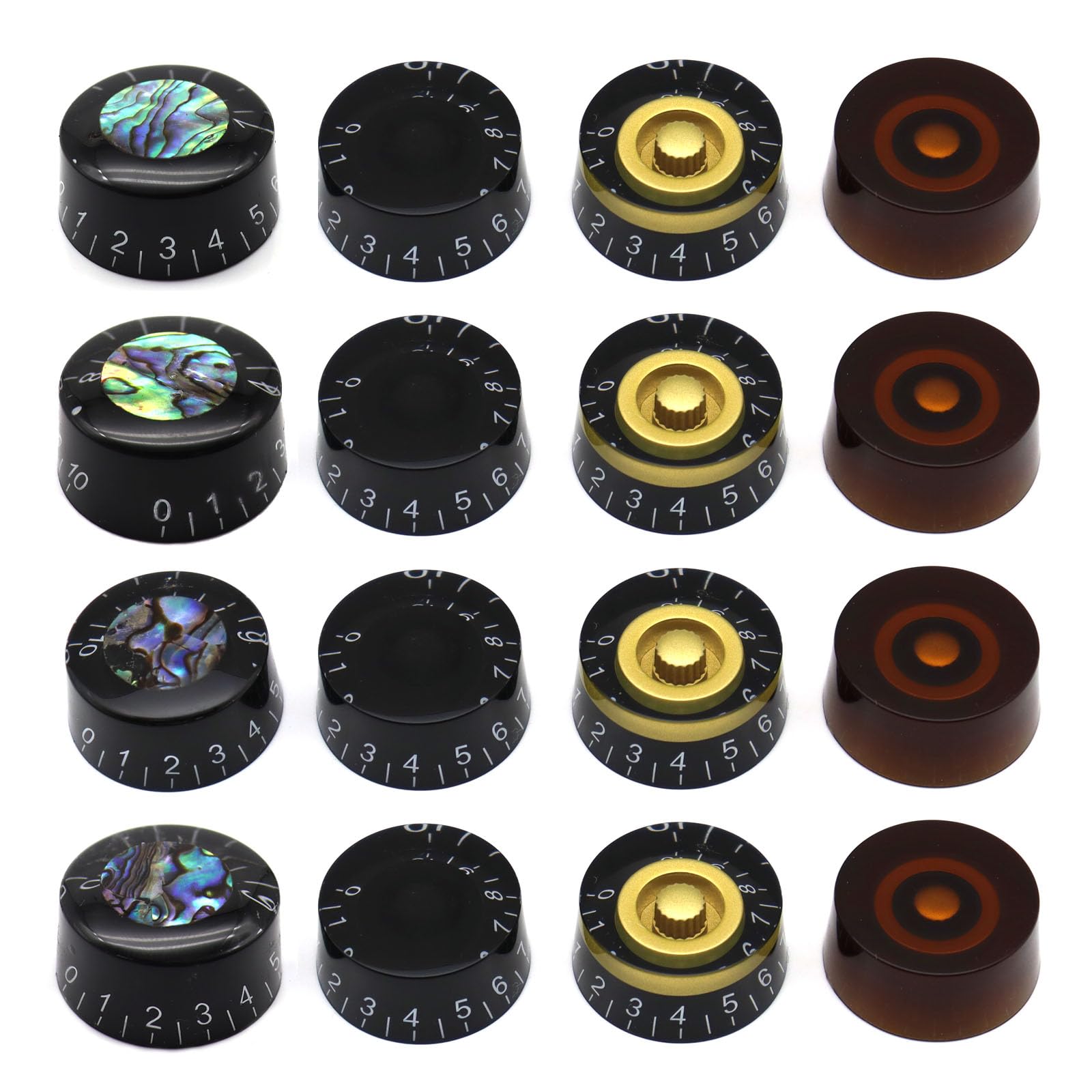Samherome 4 Colors 16Pcs Classic Dark Colors Electric Guitar Knobs Top Hat Volume Tone Control Knobs Turning Speed Control Knob