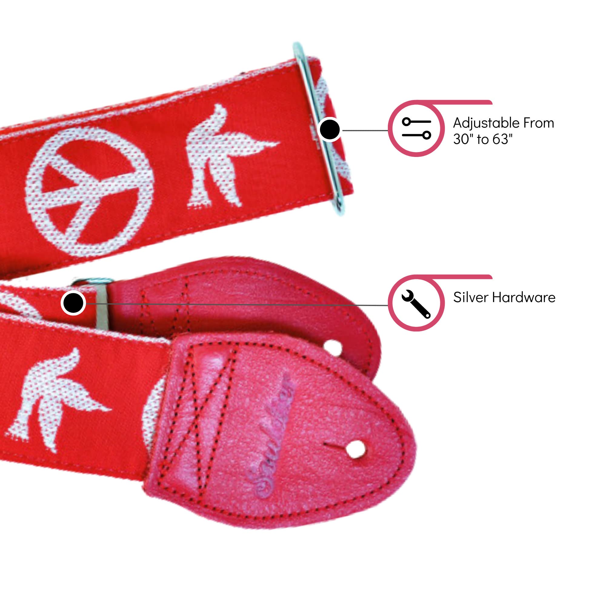 Souldier GS1026RD02RD - Handmade Seatbelt Guitar Strap for Bass, Electric or Acoustic Guitar, 2 Inches Wide and Adjustable Lengt