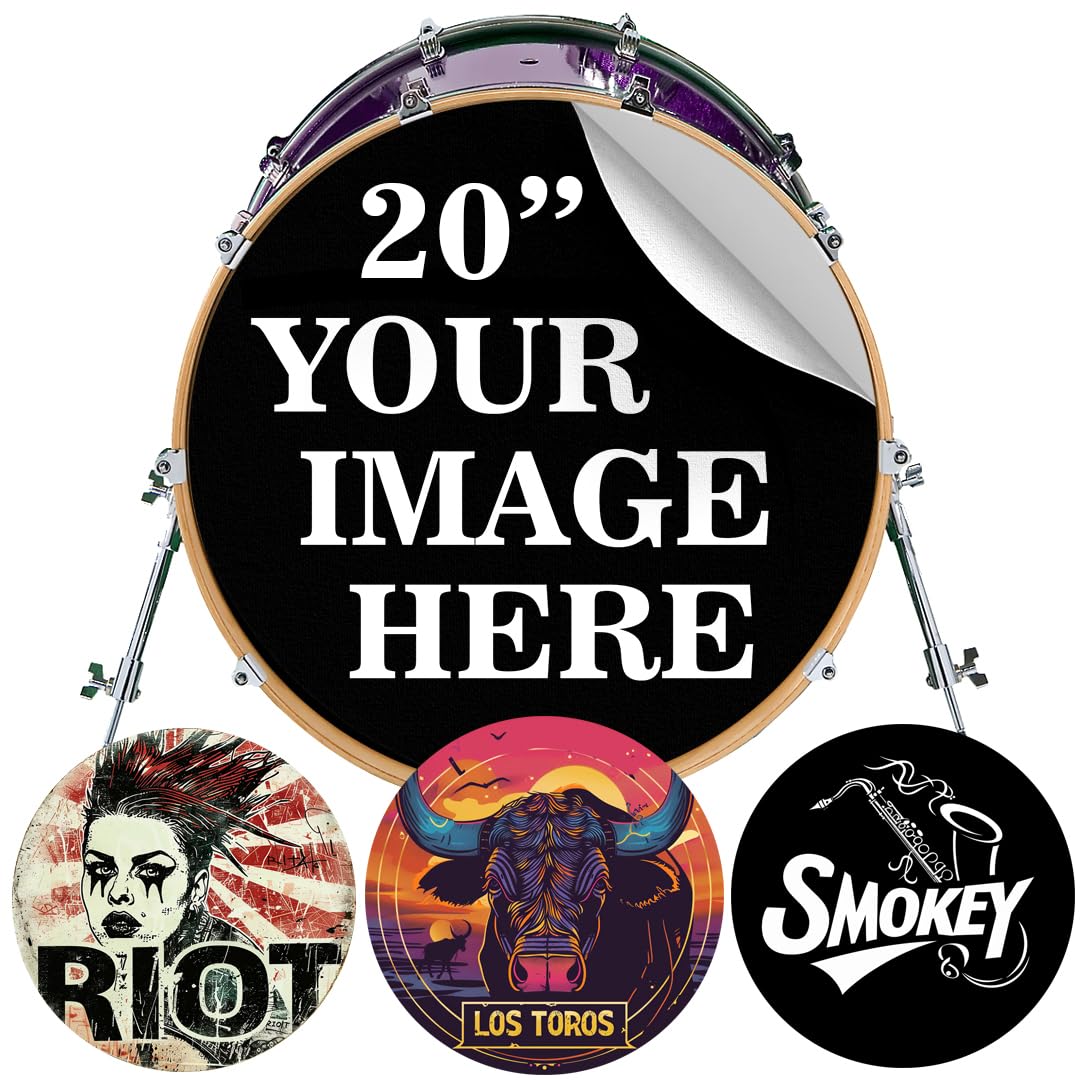 20 Inch Custom Bass Drum Decal - Personalized Custom Stickers for Drums, Full Color Logo Band, Bass Drum Head Wrap, Easy Apply &