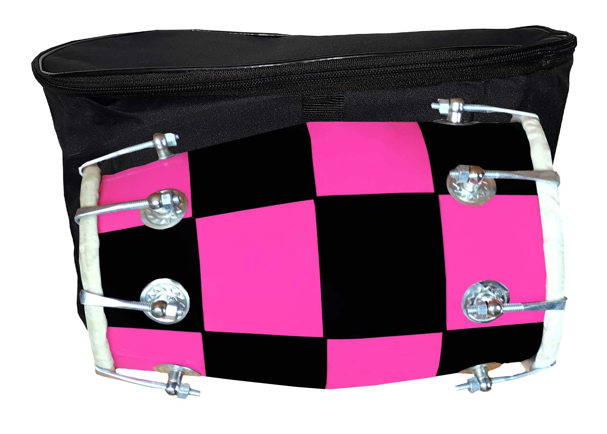 Gt Manufacture Handmade Wooden 14 Baby Dholak Nut & Bold Dholak With Cover & Beautyfull Chack Desine01 (Pink)