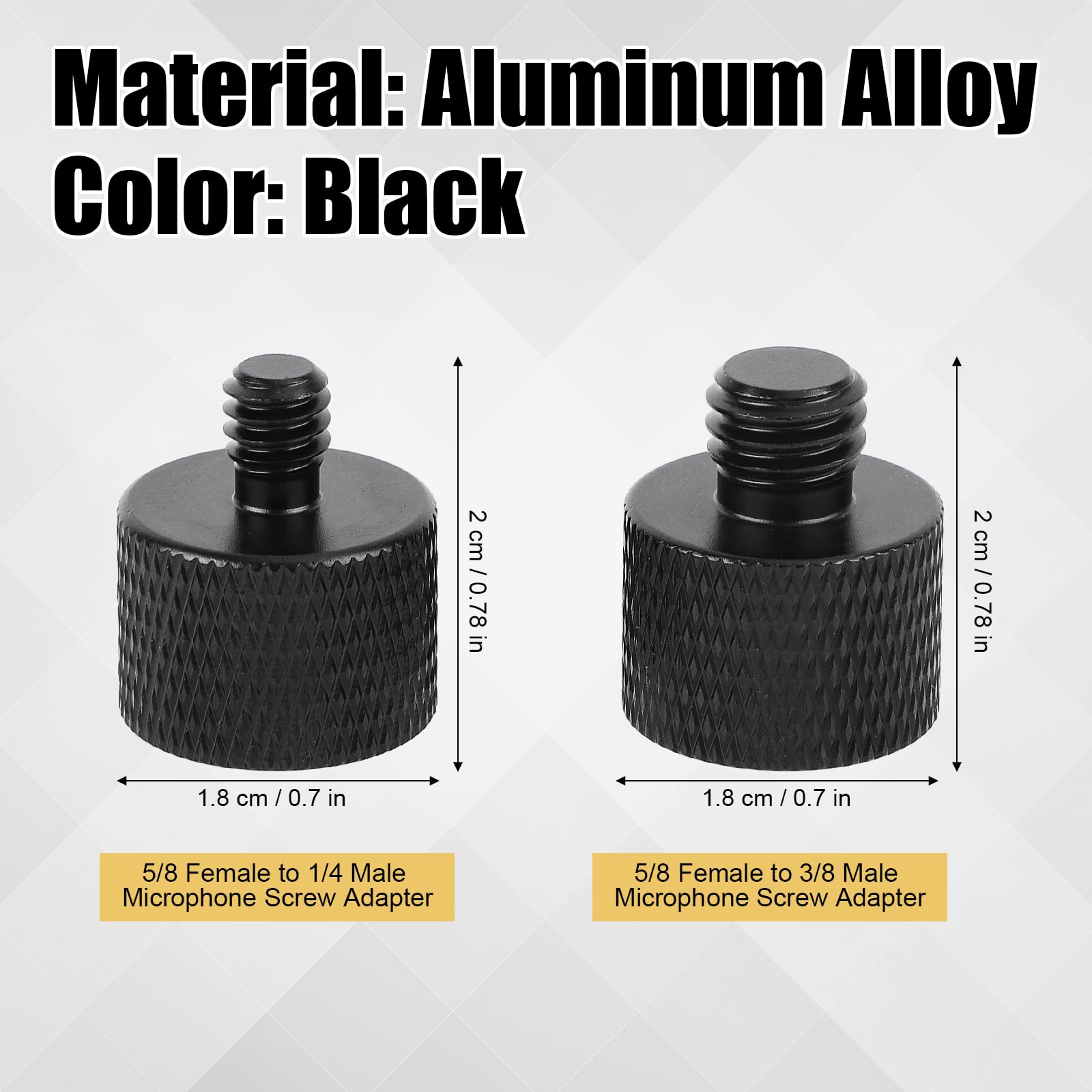 2pcs Mic Stand Adapter, Black Aluminium Alloy Camera Stand Adapter 5/8 to 1/4 Adapter and 5/8 to 3/8 Adapter Mic Screw Adapter M