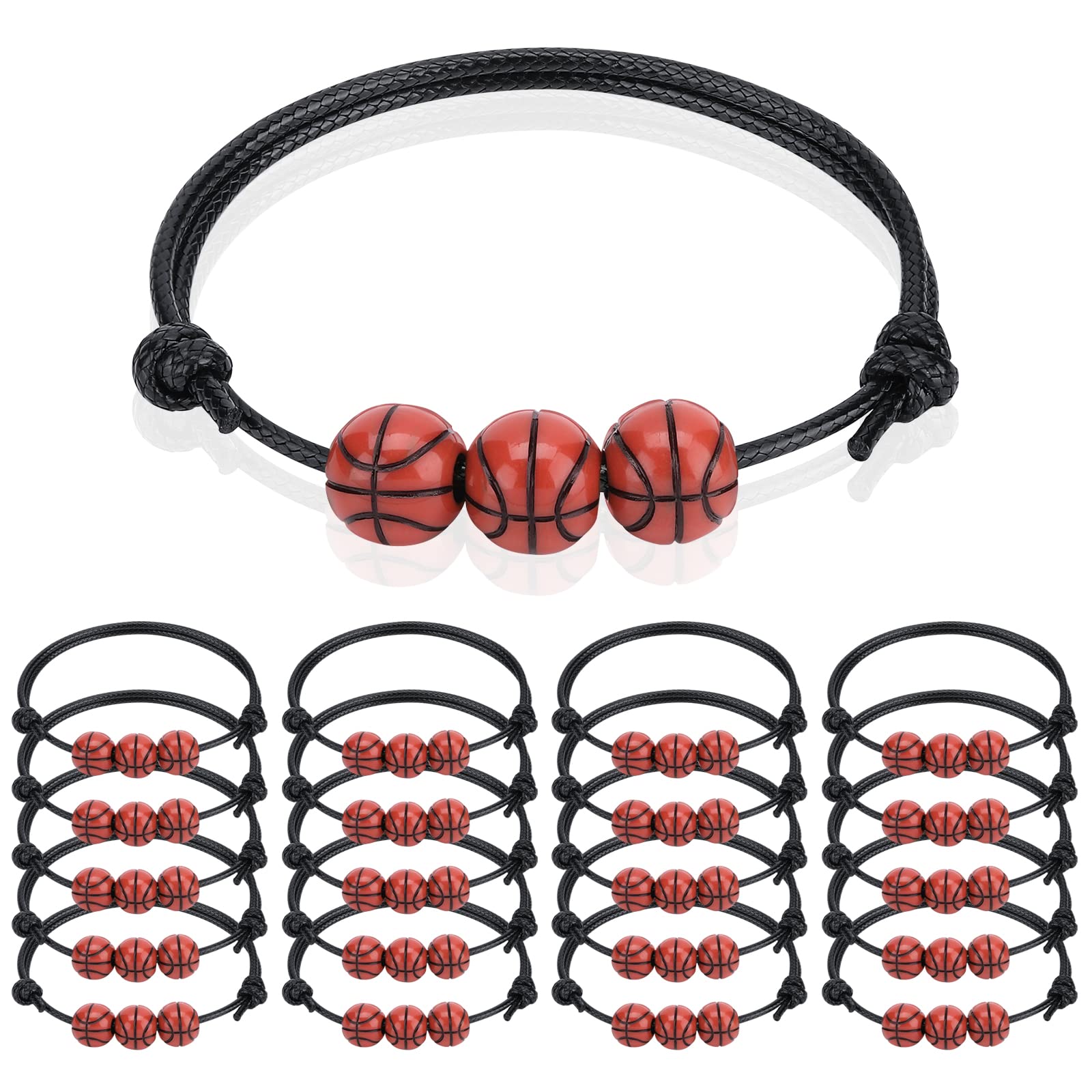20Pcs Basketball Charm Bracelets Basketball Party Favors Wristbands Basketball Beads Bracelet Adjustable Sports Ball For Team Te