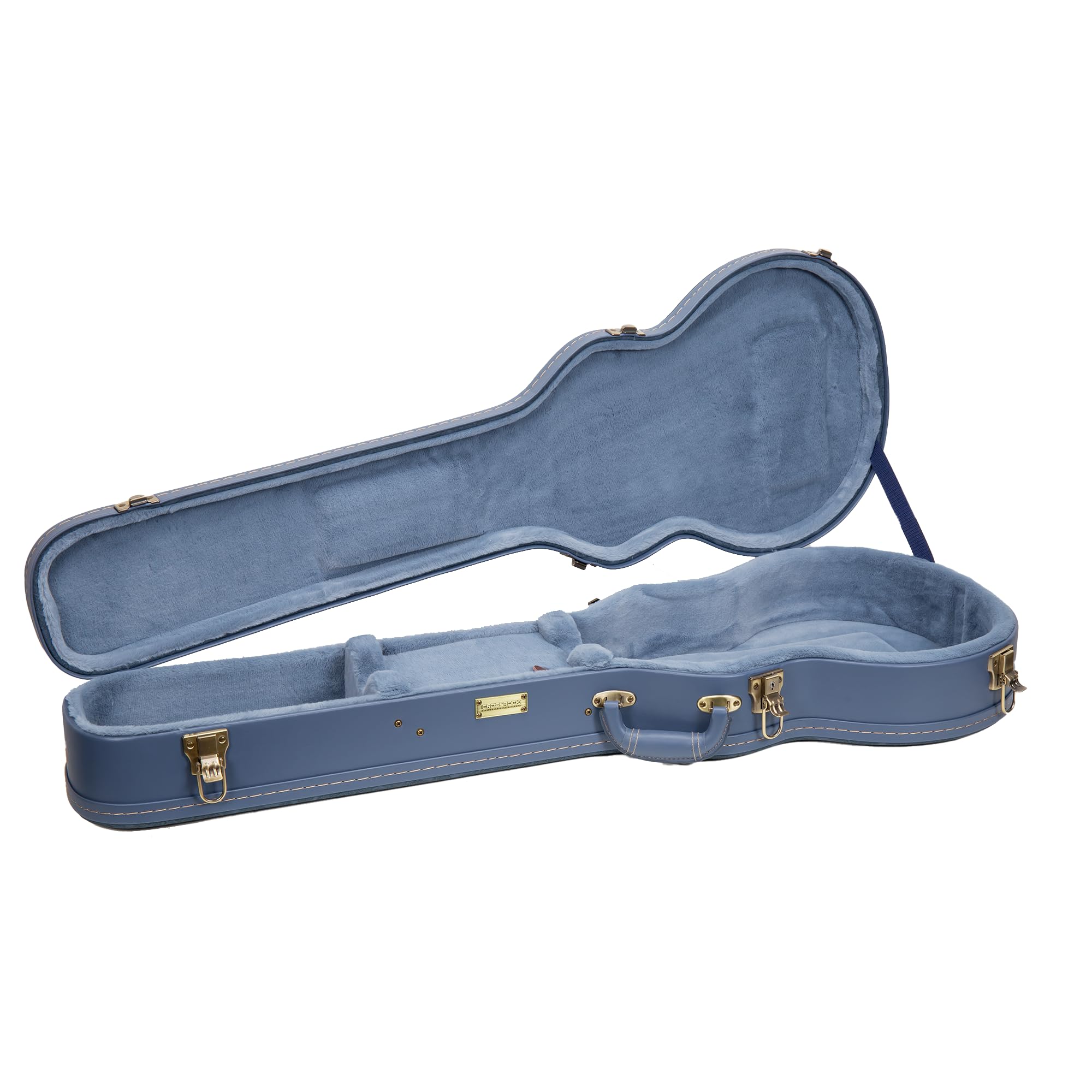 Crossrock Relief Series Les Paul Guitar Case for Single-Cut Electric Guitars | Carved Smoke Blue Finish, Monochrome Blue Velvet