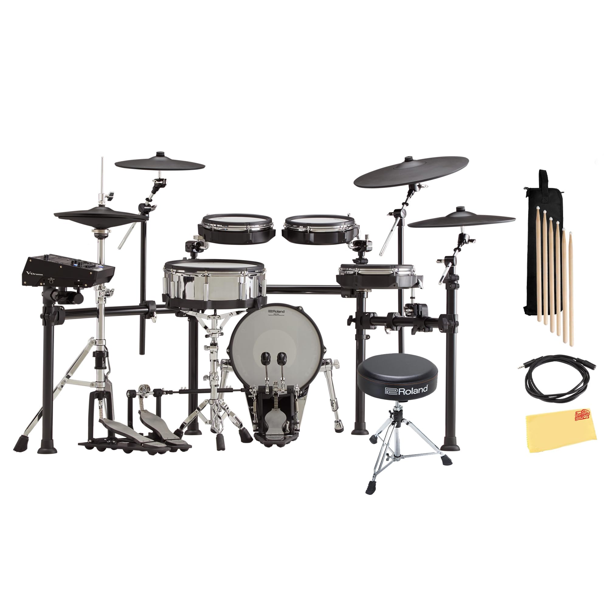 Roland V-Drums TD-50K2 Electronic Drum Set Bundle with Drum Throne, Audio Cable, Drumstick Bag, 3 Pairs of Drumsticks and Austin