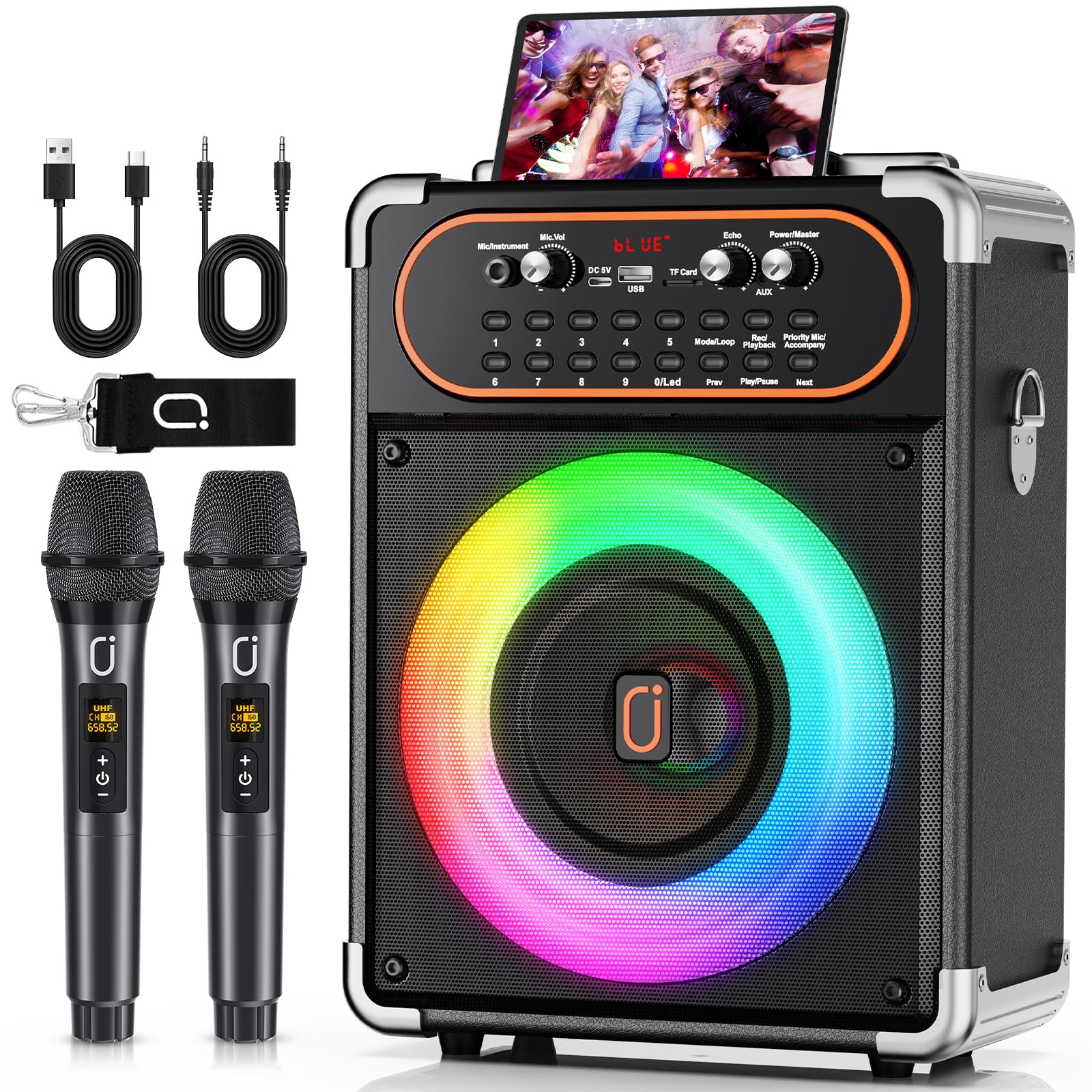 Hwwr Karaoke Machine With 2 Microphones, Portable Bluetooth 5.3 Karaoke Speaker For Outdoor Events,Gatherings And Parties, Pa Sy