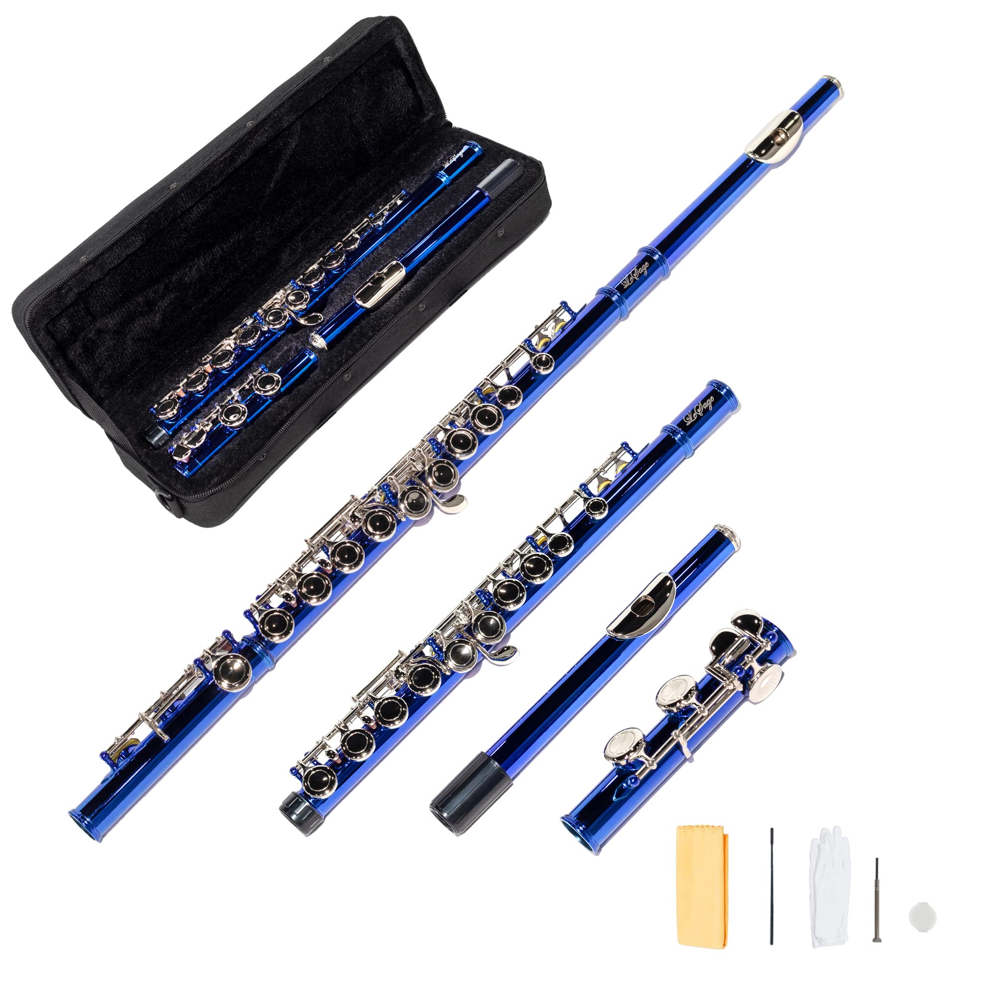 Lesage Closed Hole C Flutes 16 Key Blue Flute For Student Flute Beginner Starter With Flute Case Maintenance Kit Cleaning Cloth