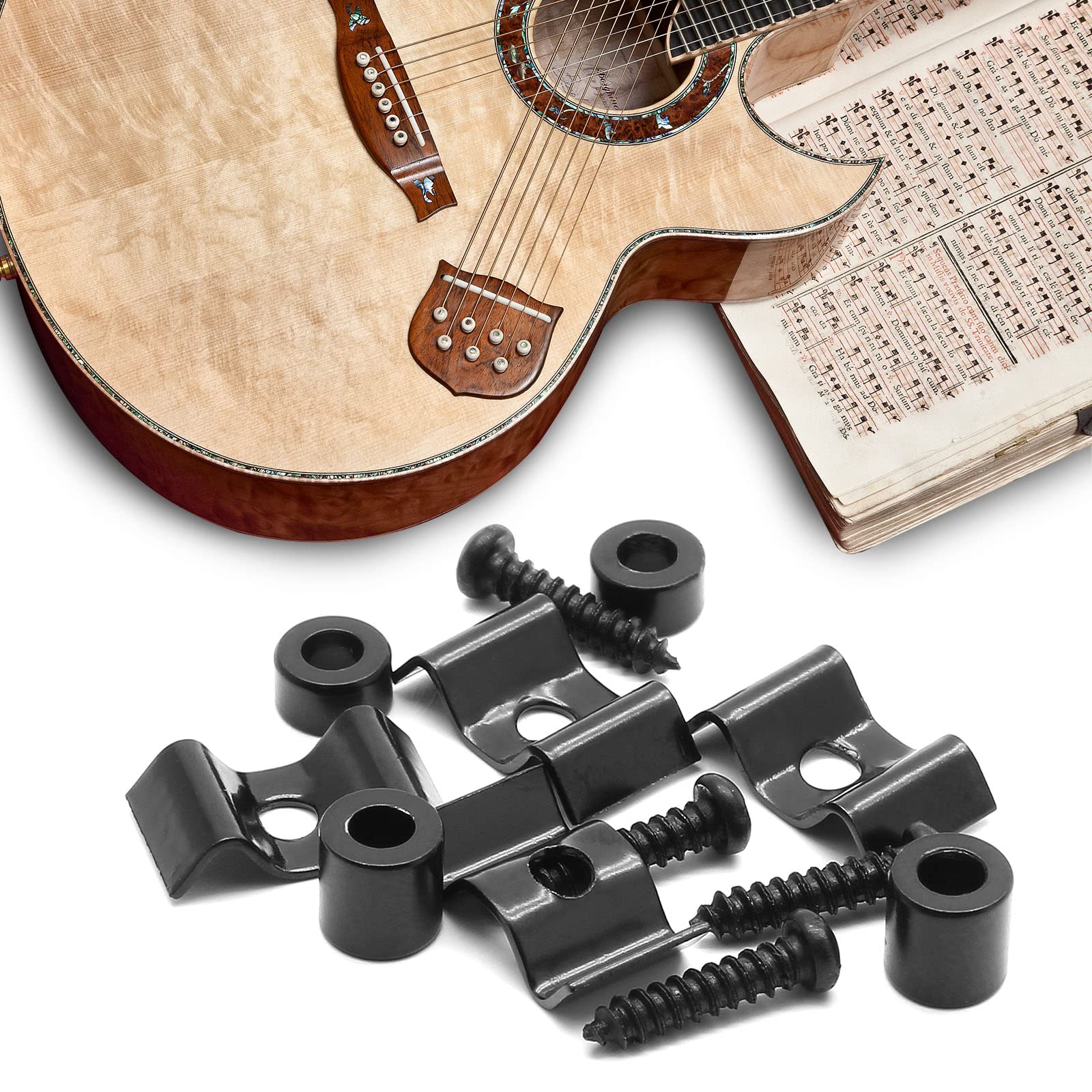 LifCratms 4Pcs Guitar String Trees, Metal Black String Retainer Guides with Mounting Screws Compatible with Fender Stratocaster