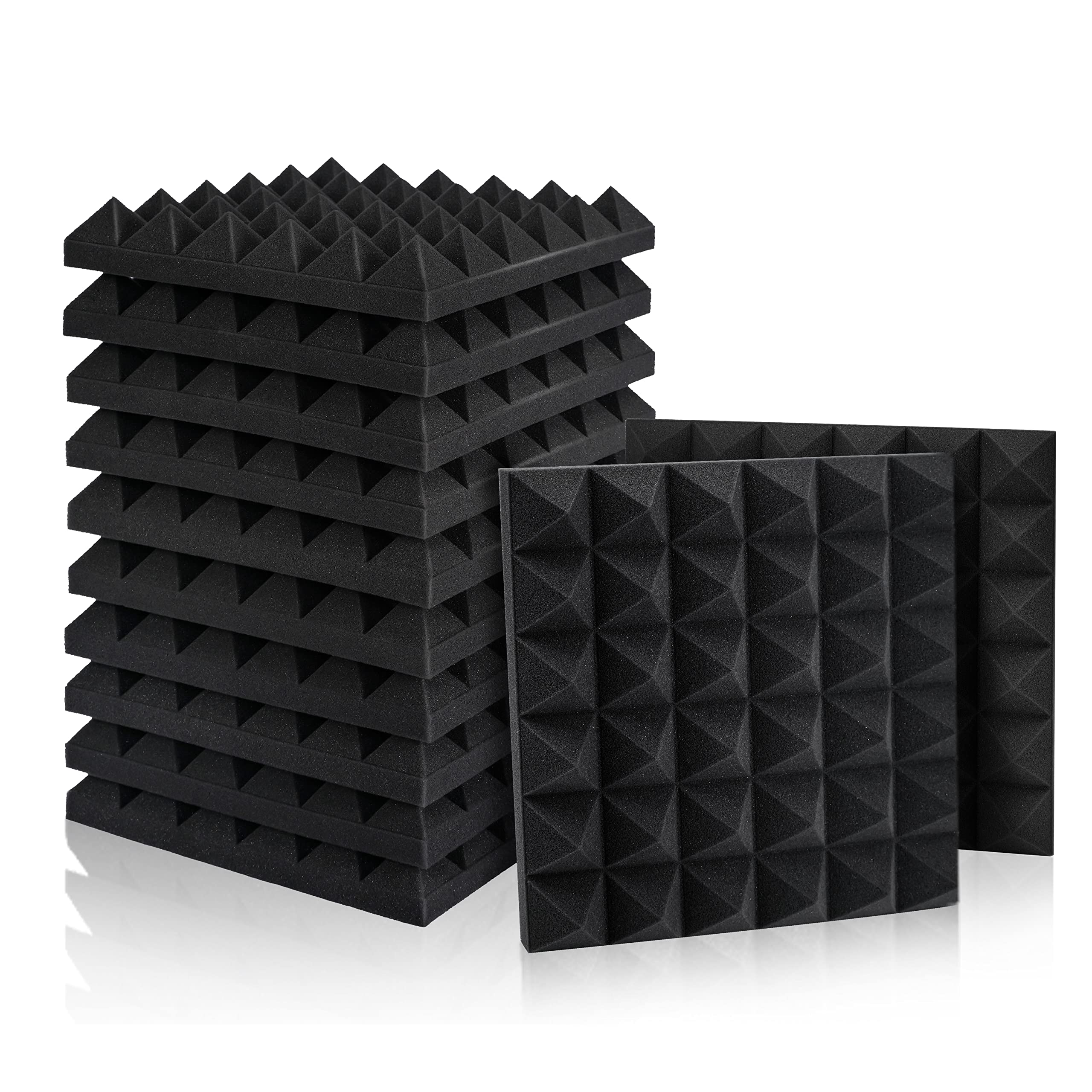 12 Pack Set Acoustic Foam Panels, Studio Wedge Tiles, 2 X 12 X 12 Acoustic Foam Sound Absorption Pyramid Studio Treatment Wall P