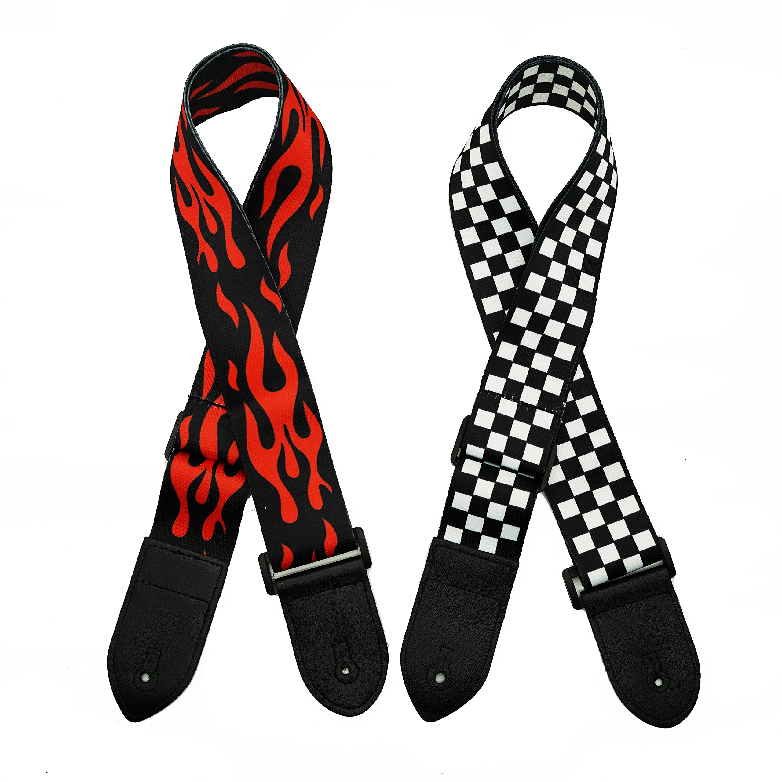 Rellocz 2 Pcs Guitar Strap Electric Guitar Straps With Leather Ends Adjustable Classical Suitable For Electric, Bass& Acoustic G