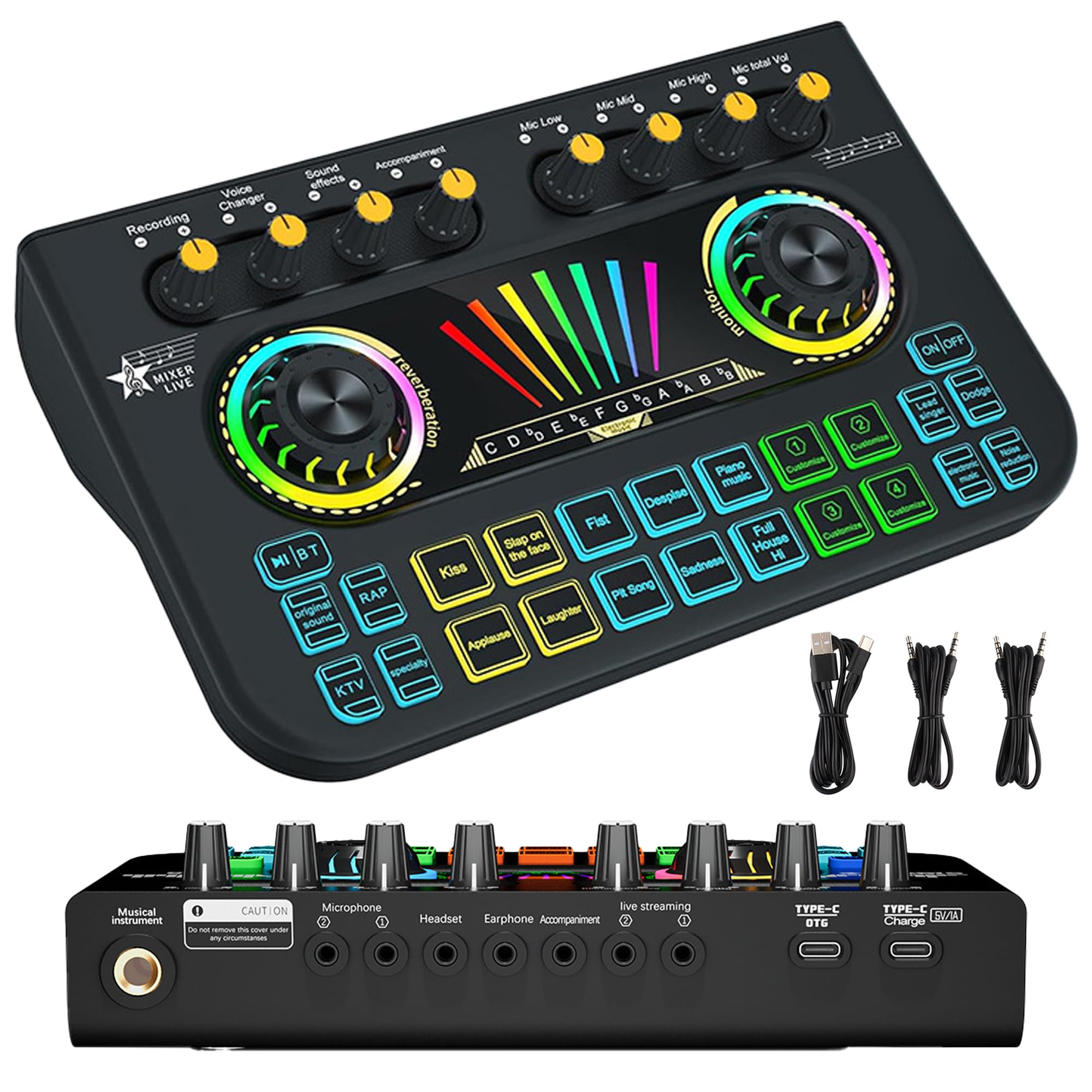 Gaming Audio Mixer Sound Board - Professional RGB PC Soundboard with Live Sound Card Voice Changer XLR Microphone Interface - Po