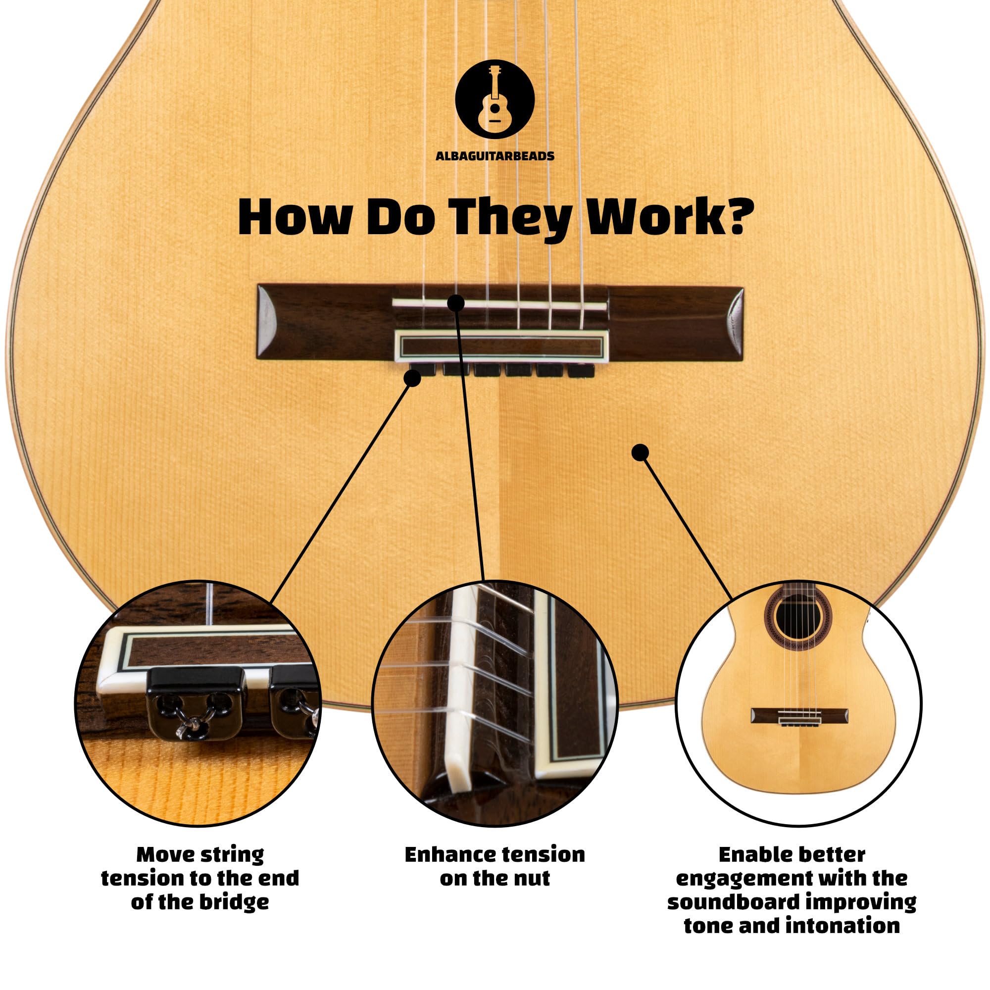 Alba Guitar Beads Black Classical Flamenco Acoustic Guitar Strings Beads for Classical guitar and for flamenco guitar with Nylon