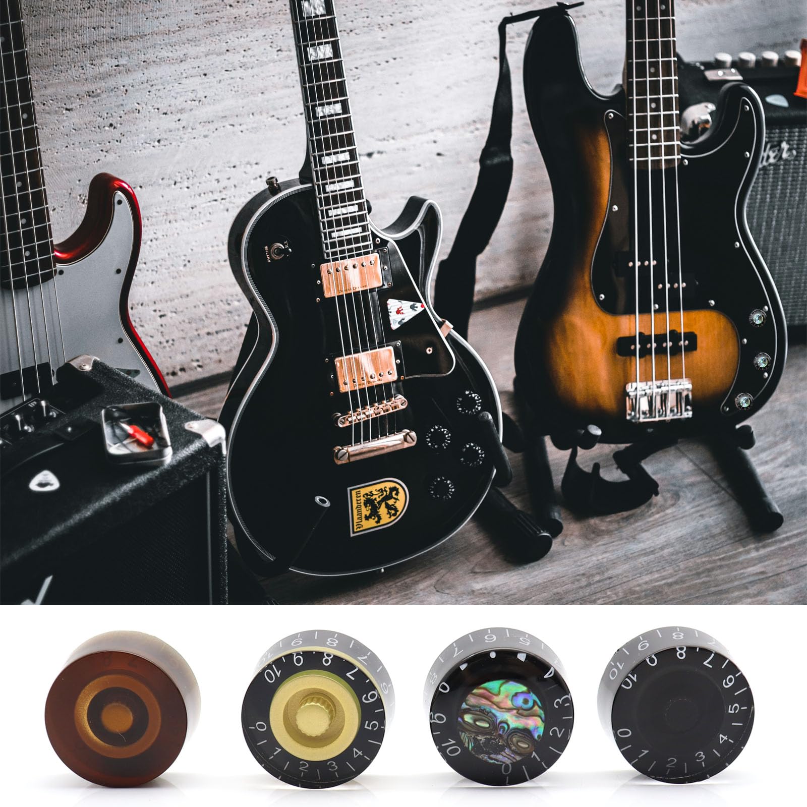 Samherome 4 Colors 16pcs Classic Dark Colors Electric Guitar Knobs Top Hat Volume Tone Control Knobs Turning Speed Control Knob