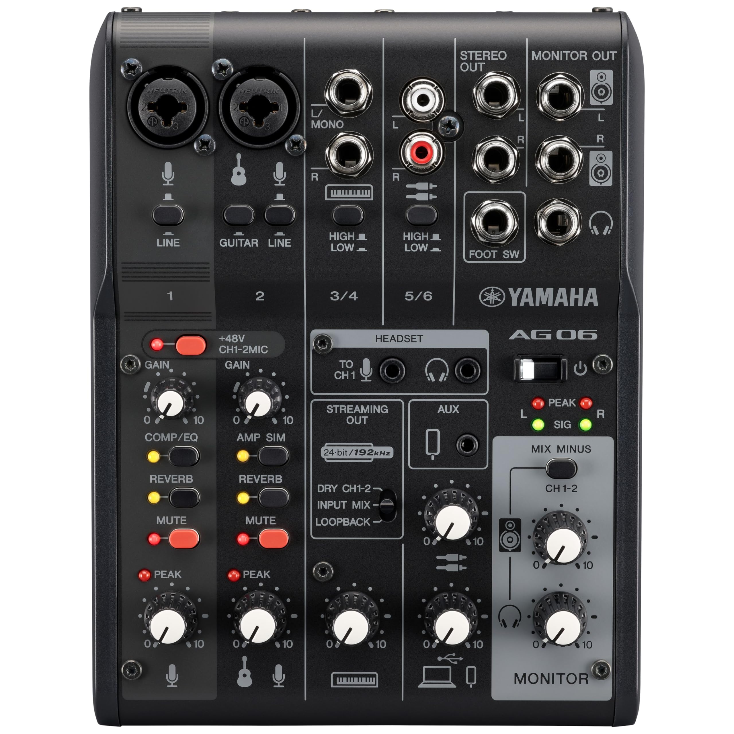 Yamaha Ag06Mk2 Live Streaming Live Sound Mixer- Ag06Mk2 B With Usb Connection, Black