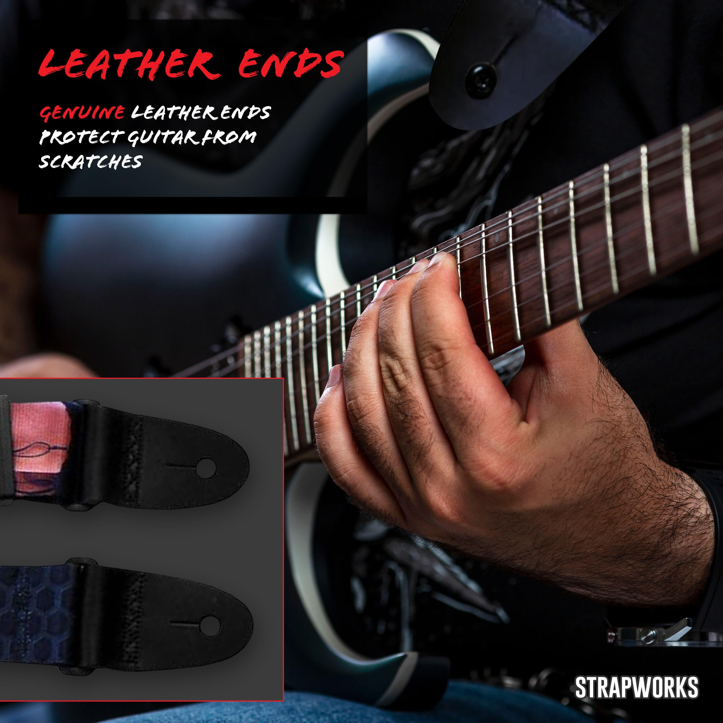 Killer-Q Guitar Strap - Stylish Straps for Electric and Acoustic Guitars With Leather Tabs, 2 Inches x 5 Feet, Angel of Rock