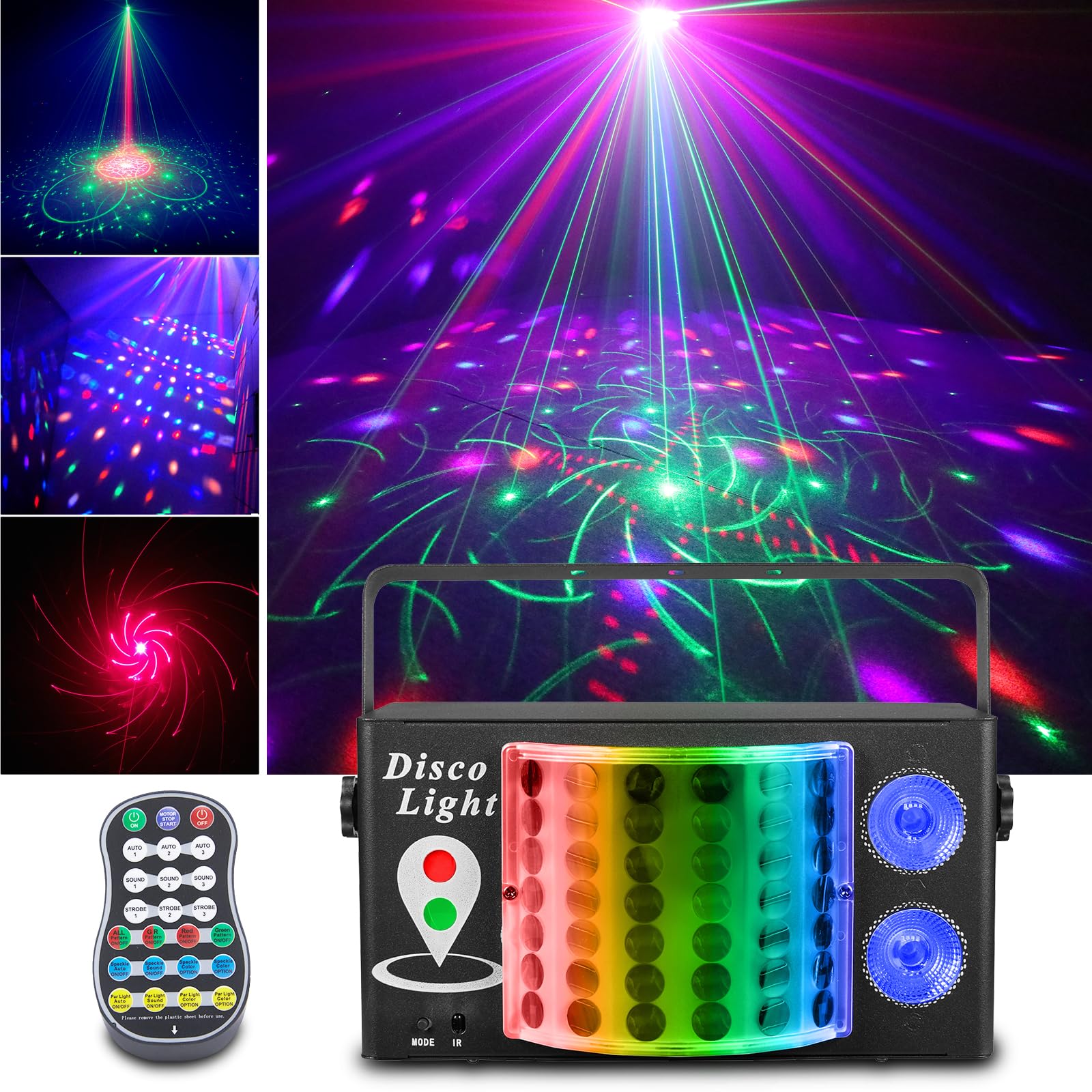 3-in-1 Disco Party Lights, LED DJ Rave Strobe Light, Sound Activated Remote Control Stage Light Projecter Dancing Lights for Wed