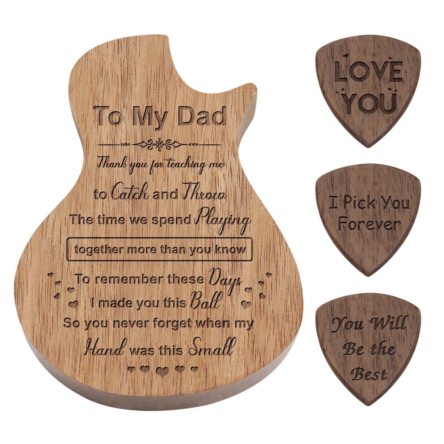 Engraved Guitar Pick Box, Guitar Shaped Guitar Pick Box, Personalized Wood Guitar Picks Box, Plectrum Container With 3 Pcs Guita