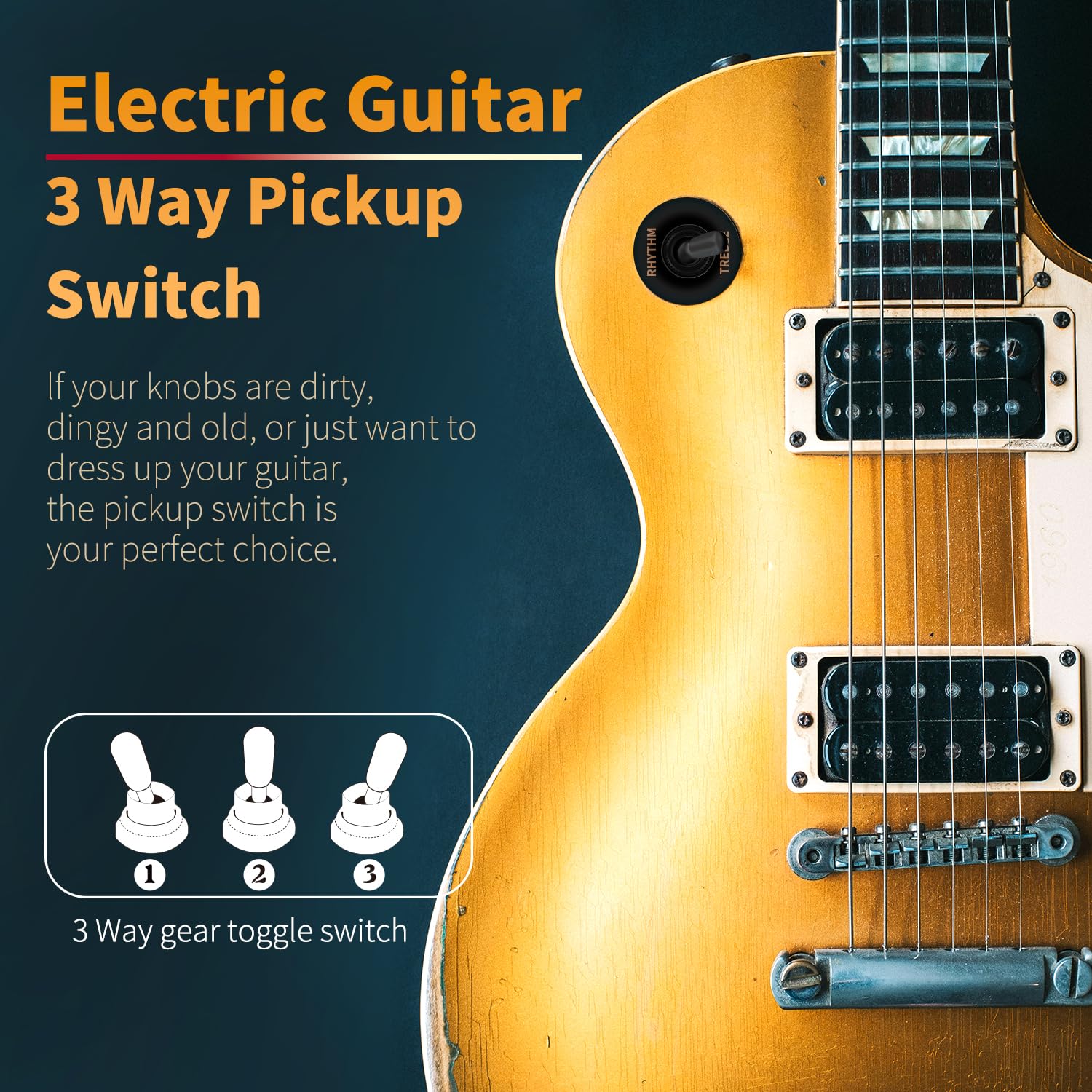 SAPHUE Guitar 3 Way Toggle Switch Position Short Straight Black Top Black Knobs for Gibon Epiphone Les Paul Electric Guitar Part