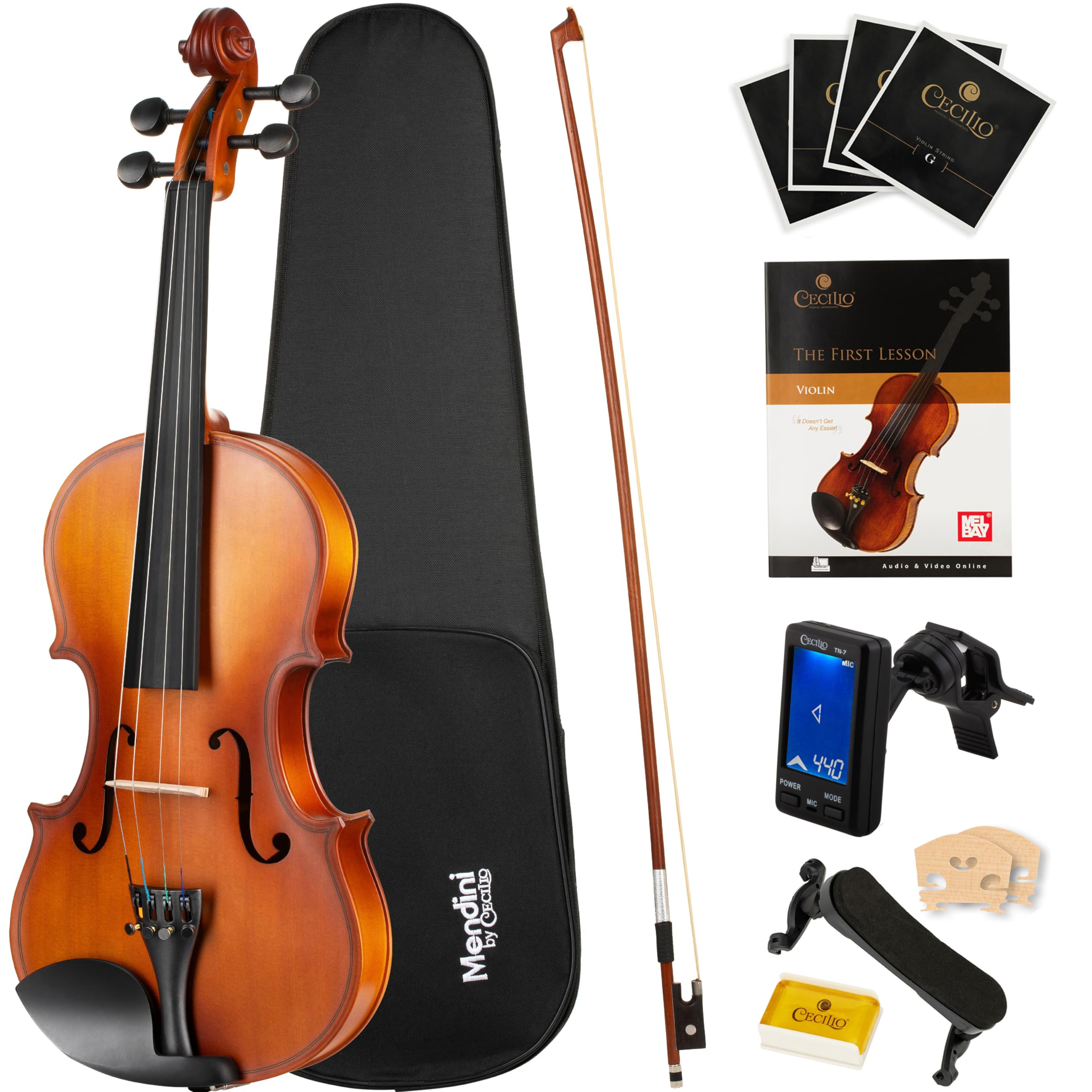 Mendini By Cecilio 1/2 Violin Set For Beginners - Fiddle Solidwood Kit with Hard Case - Acoustic Violin with Bow, Rosin, Tuner, 