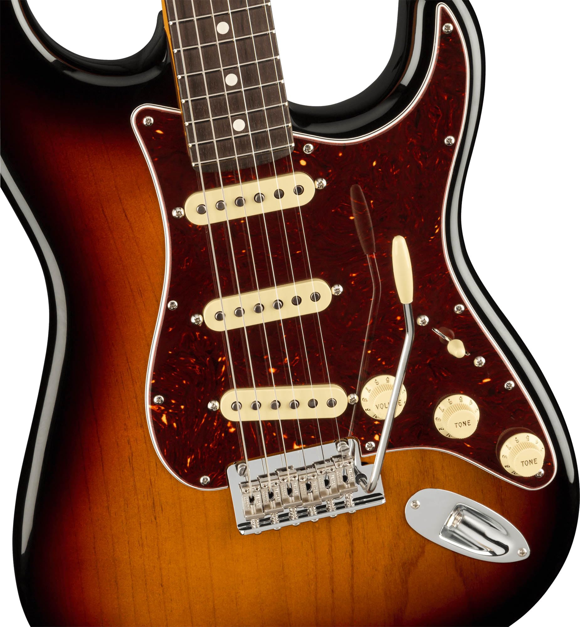 Fender American Professional II Stratocaster - 3-Color Sunburst Bundle with Case, Strap, Cable, and Guitar Cleaning Kit