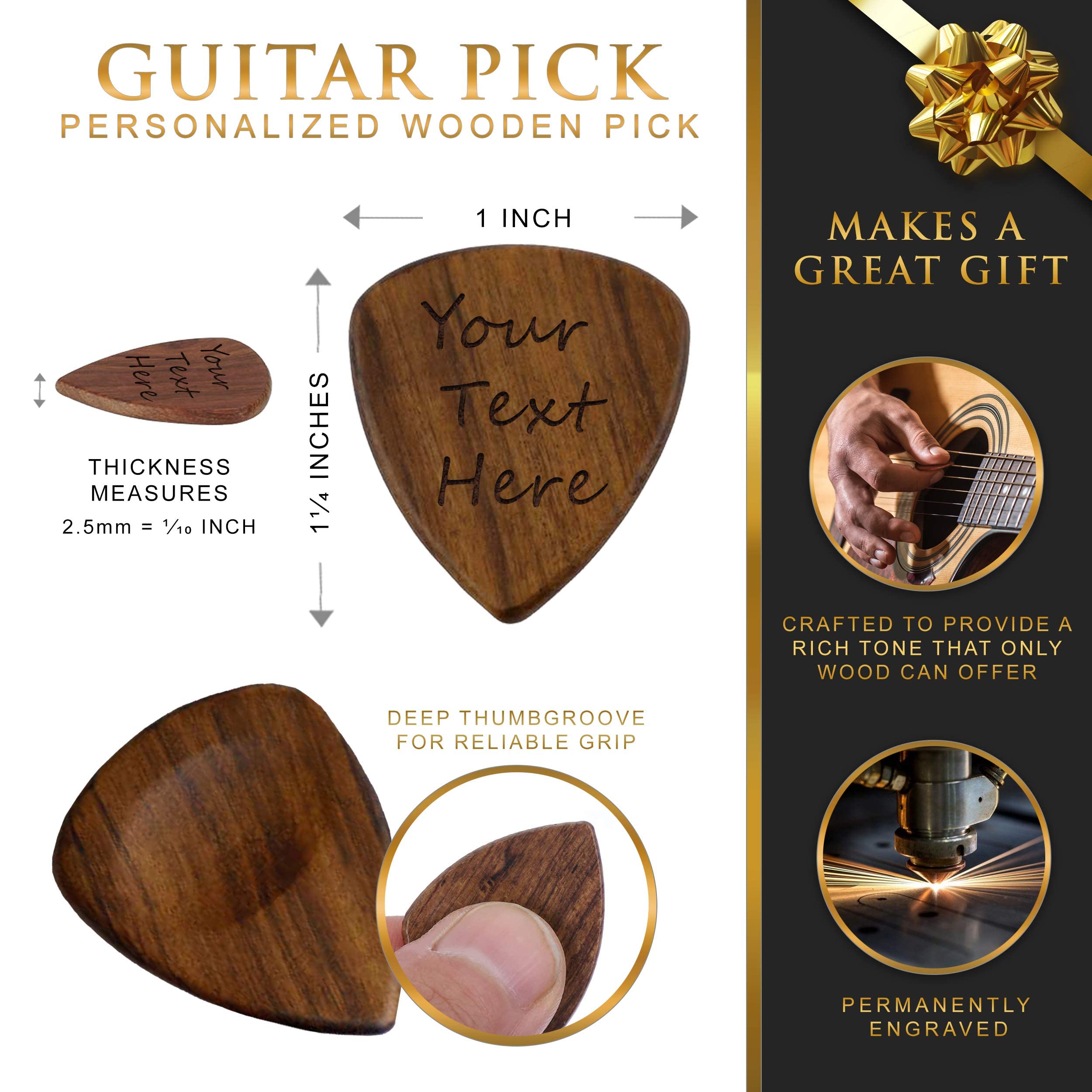Custom Personalized Wood Guitar Pick Customized with Any Message or Text (Walnut)