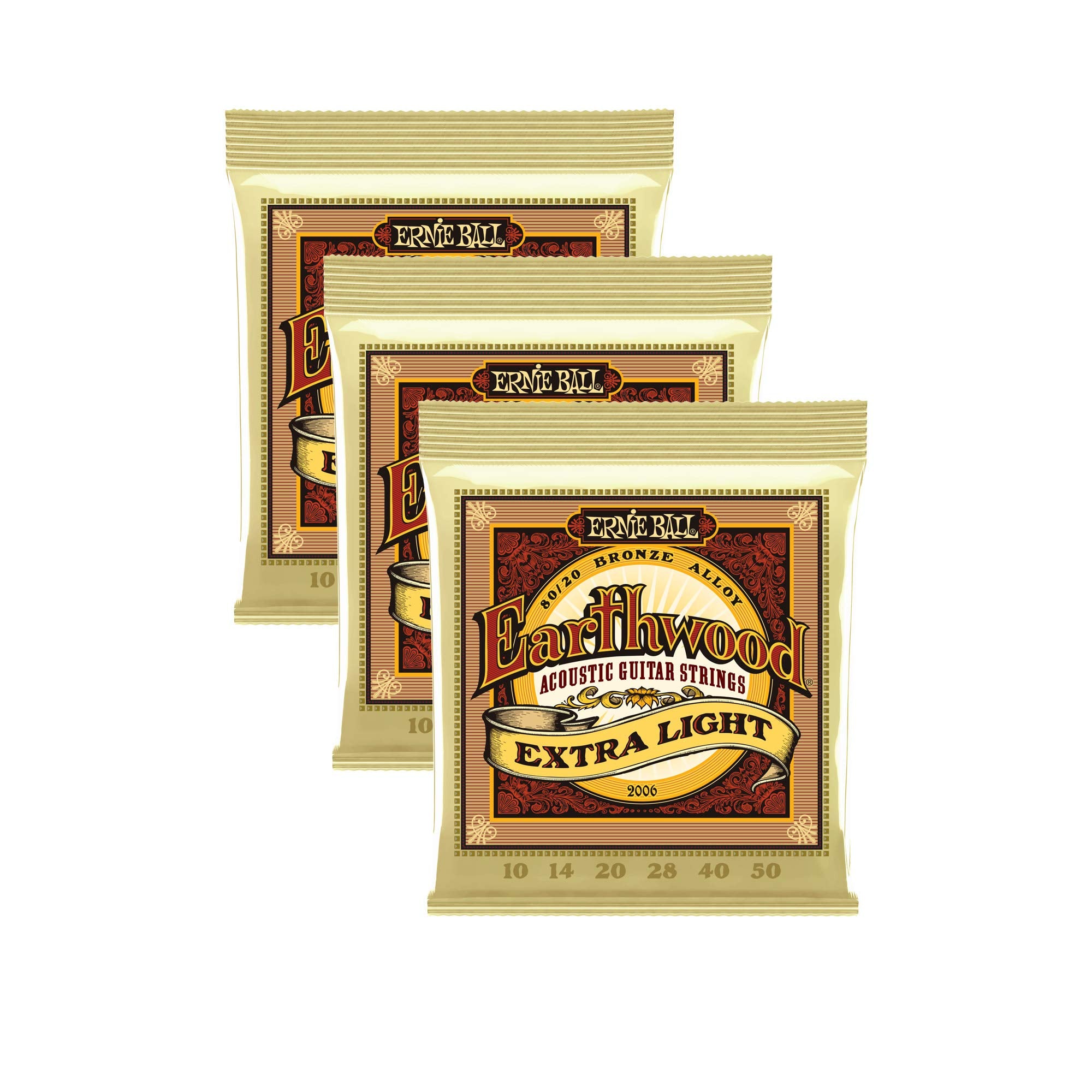 Ernie Ball Earthwood Light 80/20 Bronze Sets.011 - .052 (3 Pack)