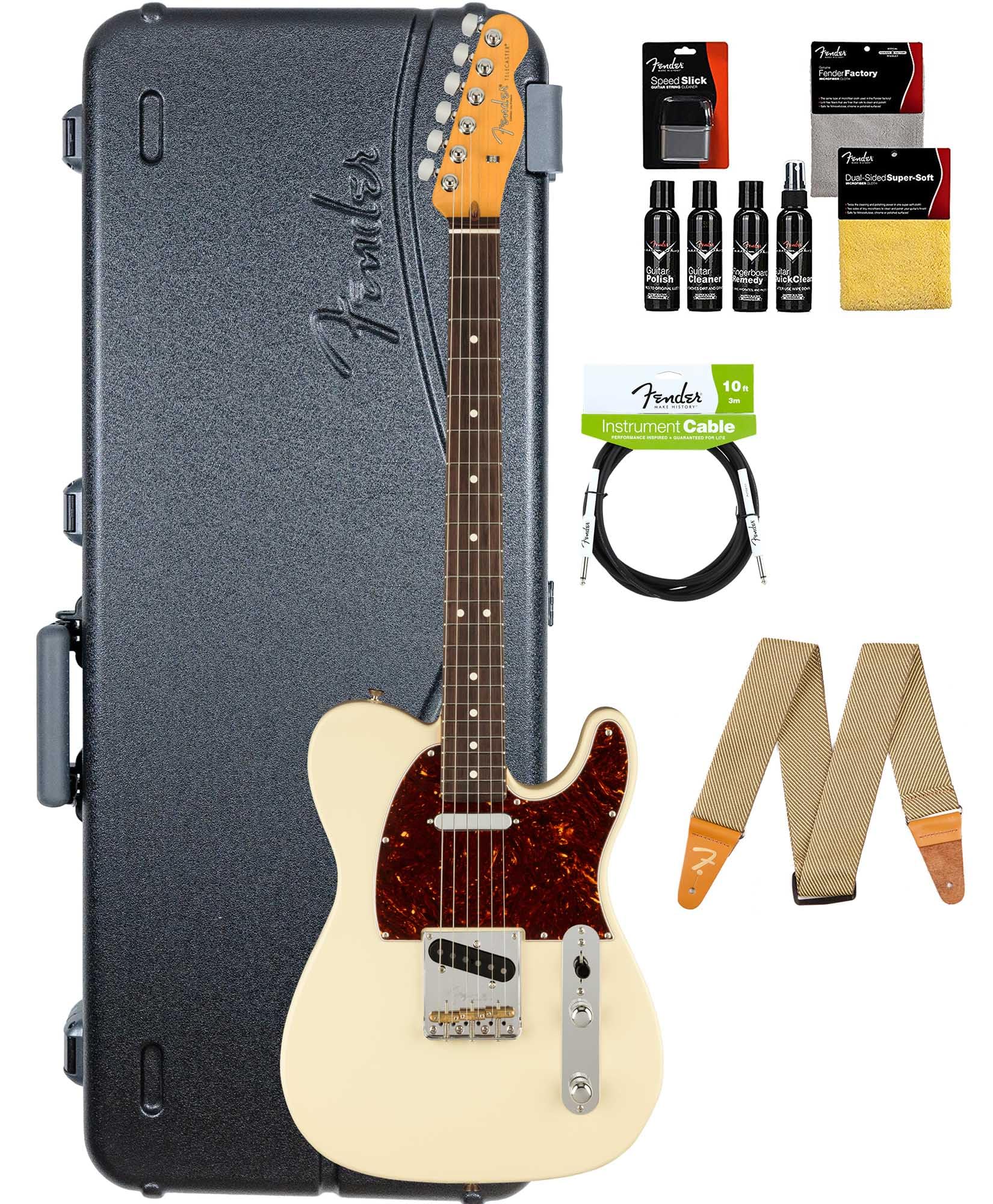 Fender American Professional Ii Telecaster - Olympic White Bundle With Case, Strap, Cable, And Guitar Cleaning Kit