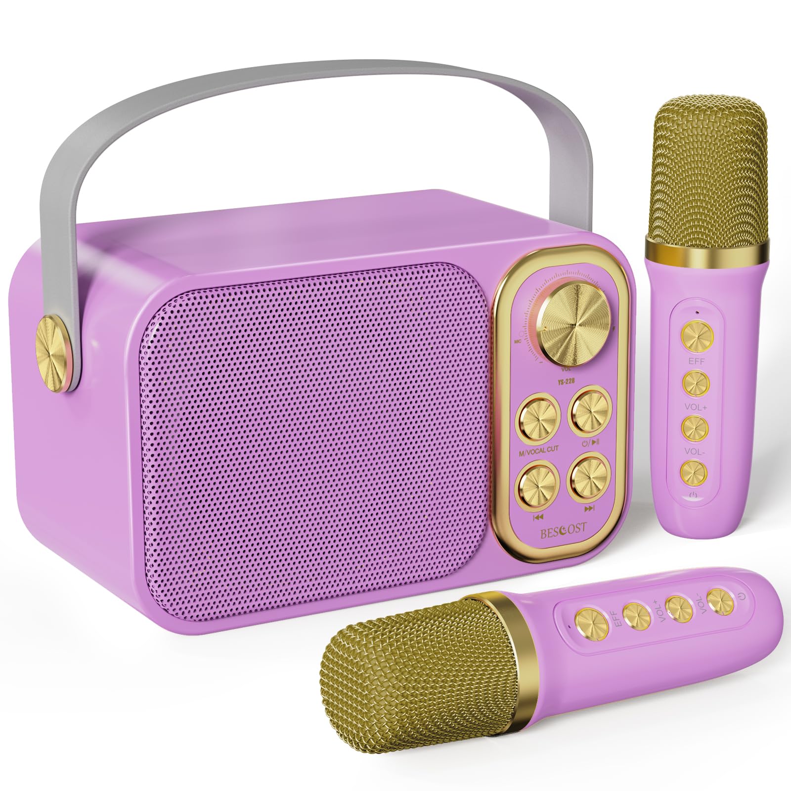 BESCOST Mini Karaoke Machine for Kids Adults, Portable Bluetooth Speaker with 2 Wireless Microphones, Kids Karaoke Machine for G